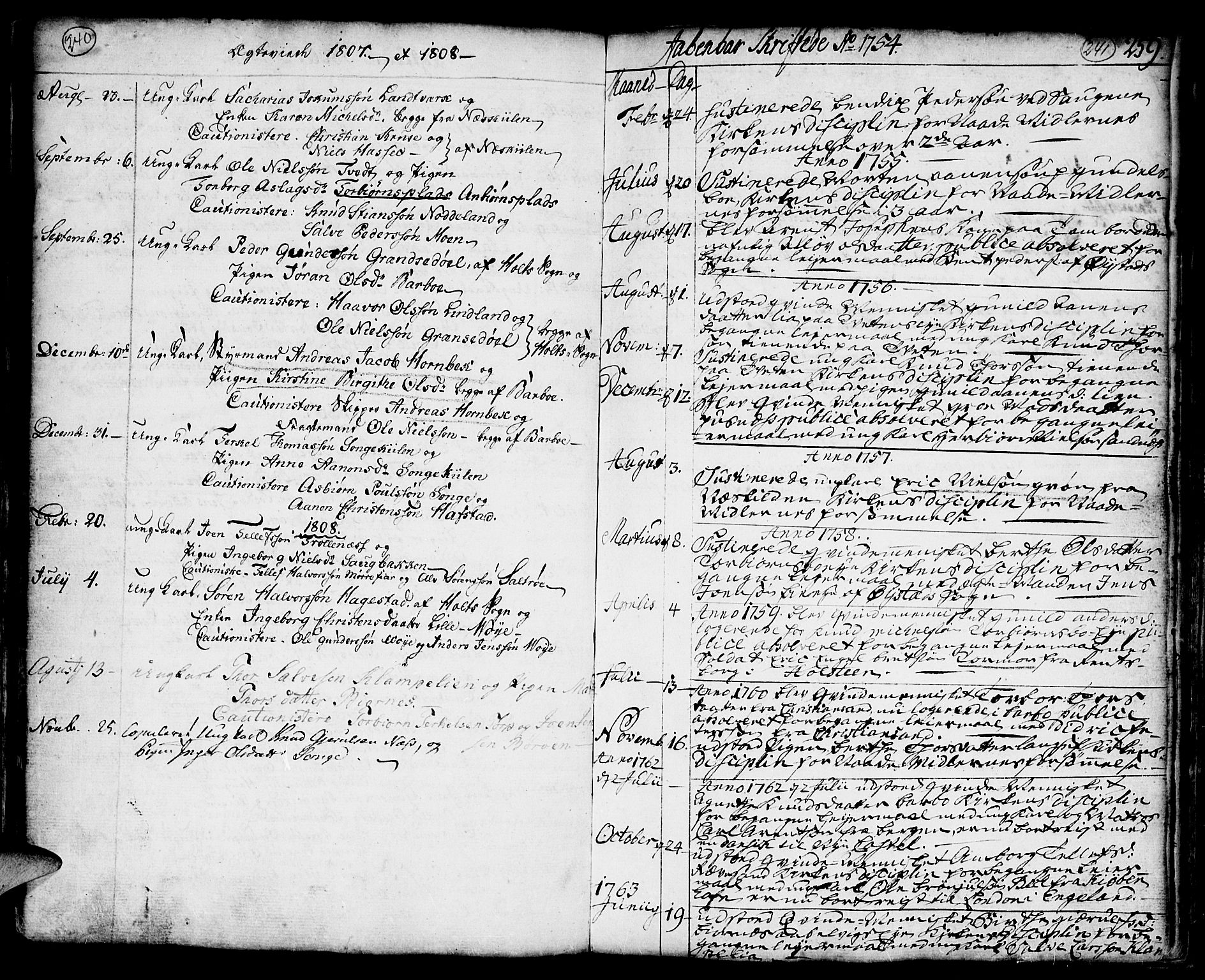 Austre Moland sokneprestkontor, AV/SAK-1111-0001/F/Fa/Faa/L0002: Ministerialbok nr. A 2, 1747-1808, s. 240-241