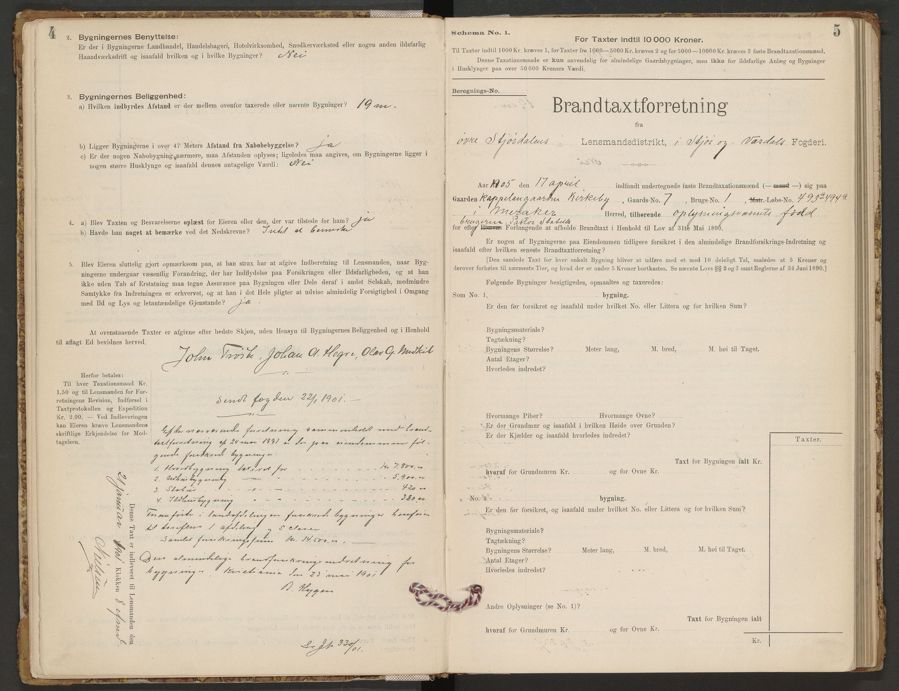 Norges Brannkasse Øvre Stjørdal, AV/SAT-A-1345/Fb/L0001: Branntakstprotokoll, 1901-1932, s. 4-5