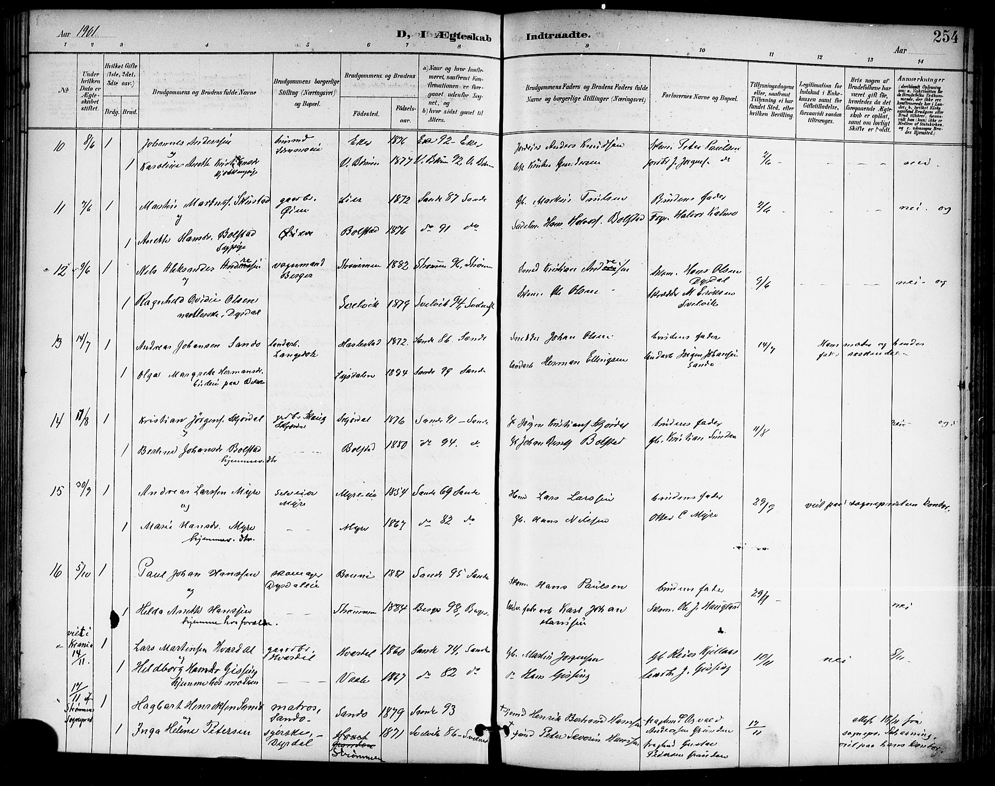 Sande Kirkebøker, AV/SAKO-A-53/G/Ga/L0004: Klokkerbok nr. 4, 1895-1918, s. 254