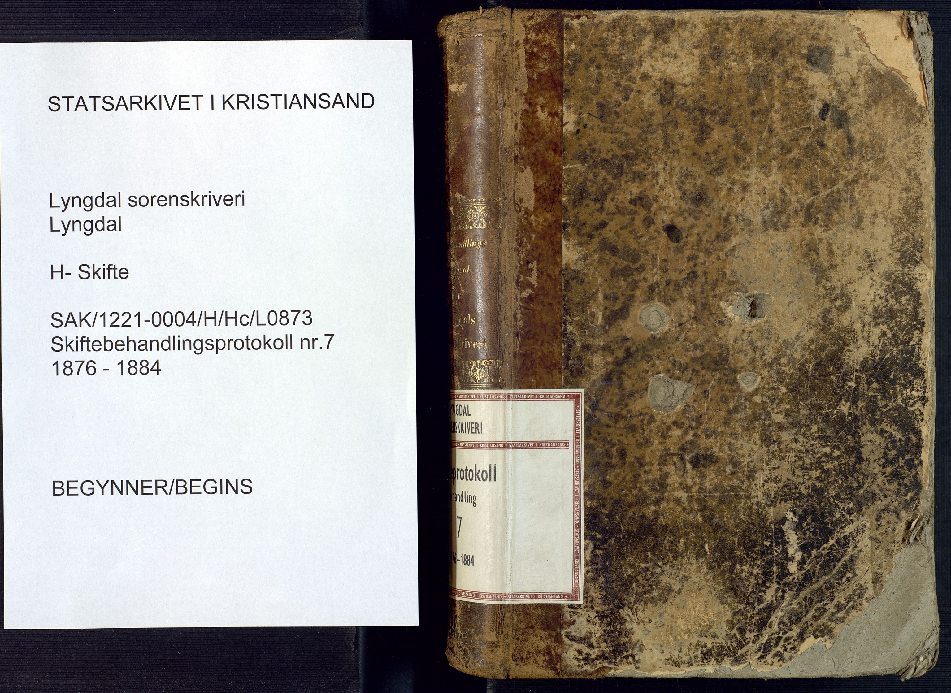 Lyngdal sorenskriveri, SAK/1221-0004/H/Hc/L0873: Skiftebehandlingsprotokoll nr. 7, 1876-1884