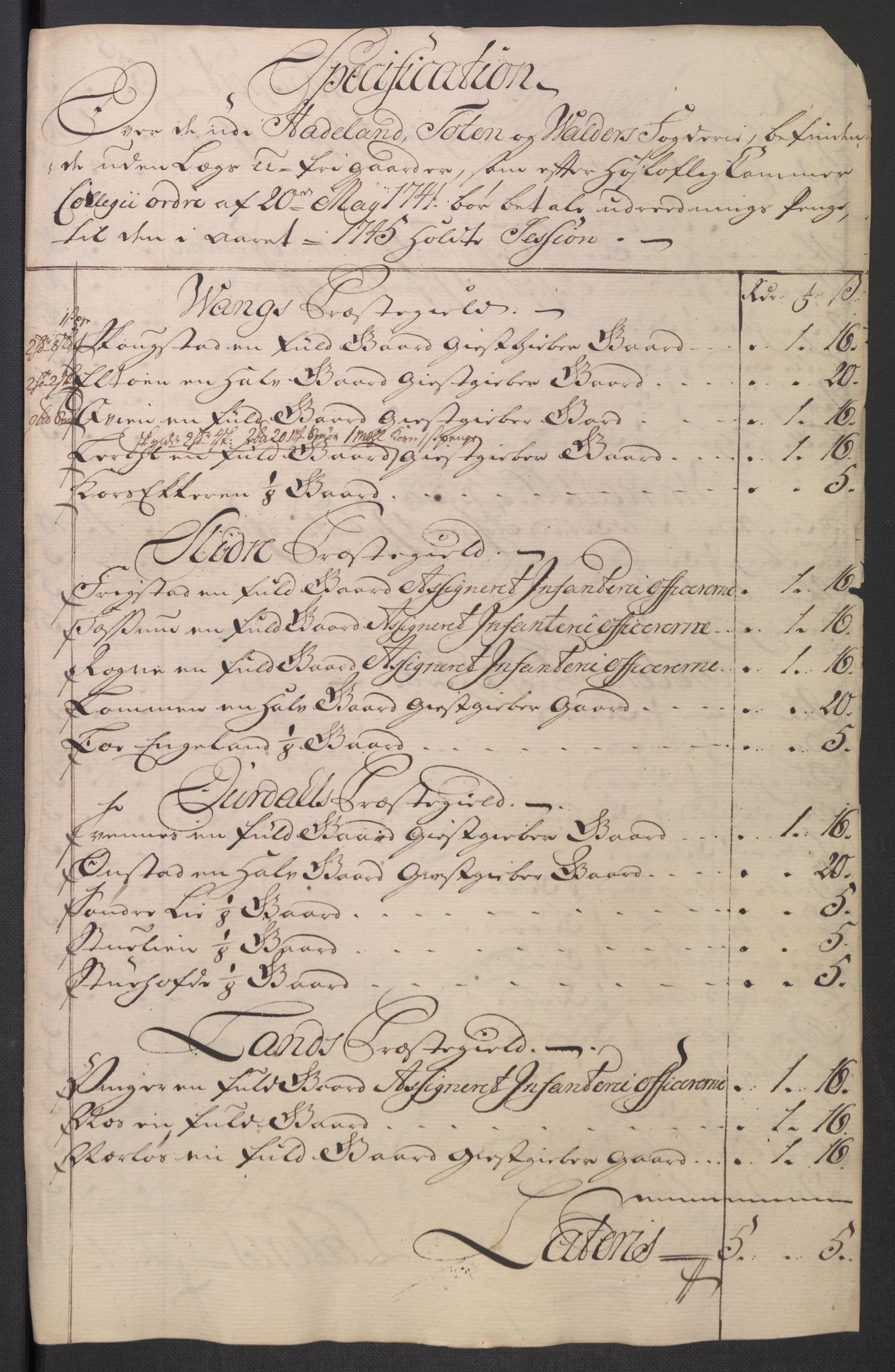 Rentekammeret inntil 1814, Reviderte regnskaper, Fogderegnskap, RA/EA-4092/R18/L1345: Fogderegnskap Hadeland, Toten og Valdres, 1745-1746, s. 114