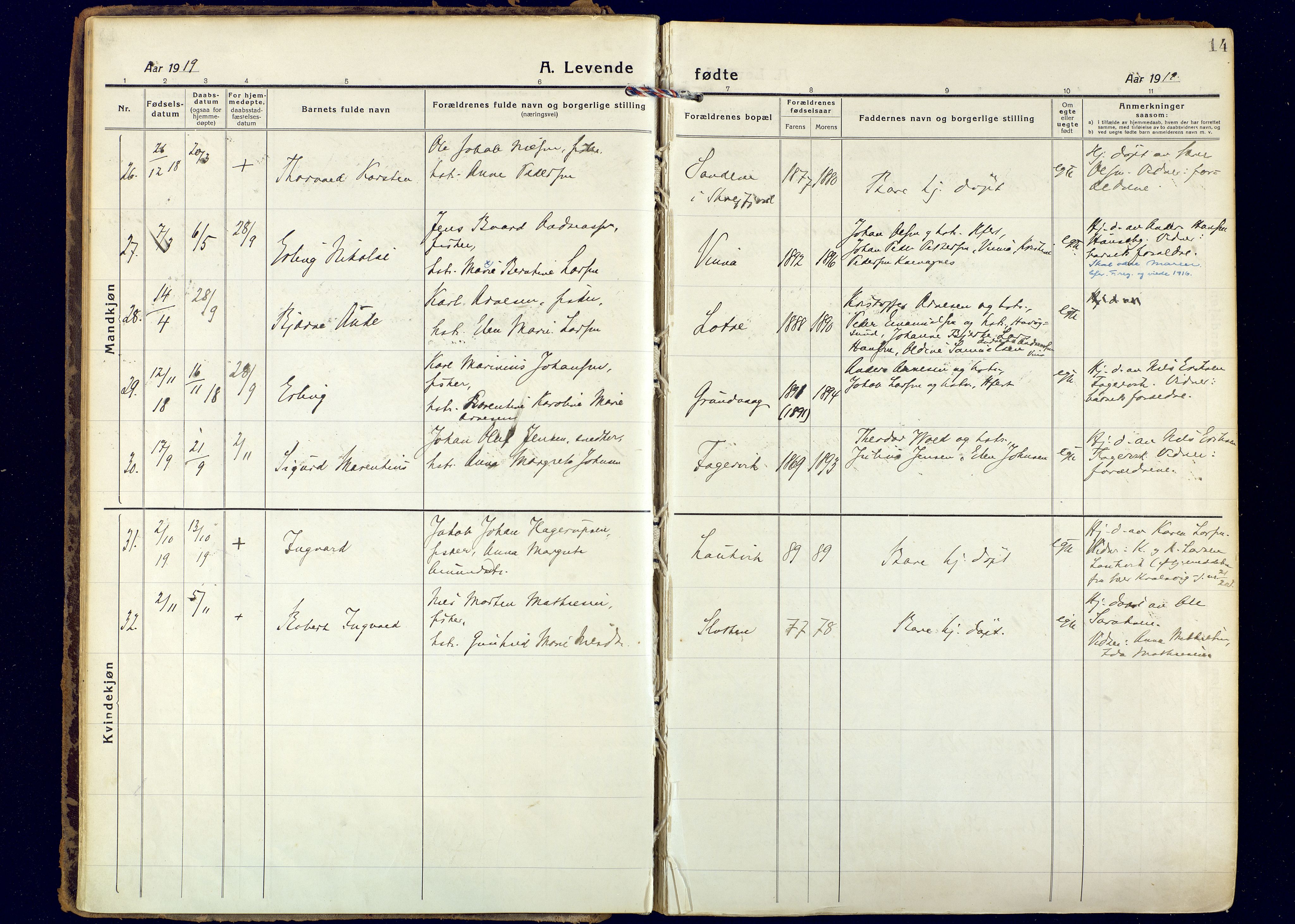 Hammerfest sokneprestkontor, SATØ/S-1347: Ministerialbok nr. 18, 1918-1933, s. 14