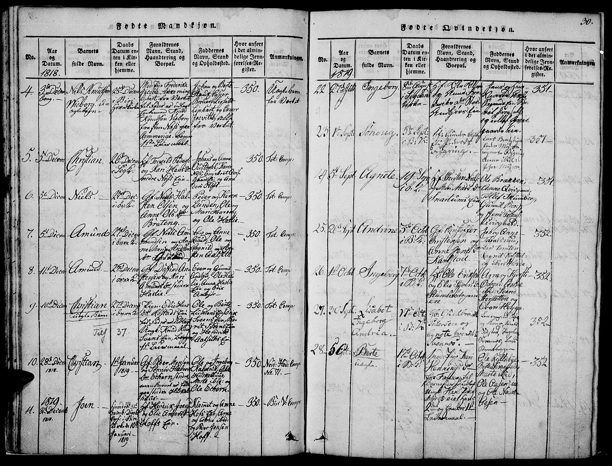 Biri prestekontor, AV/SAH-PREST-096/H/Ha/Haa/L0003: Ministerialbok nr. 3, 1814-1828, s. 30