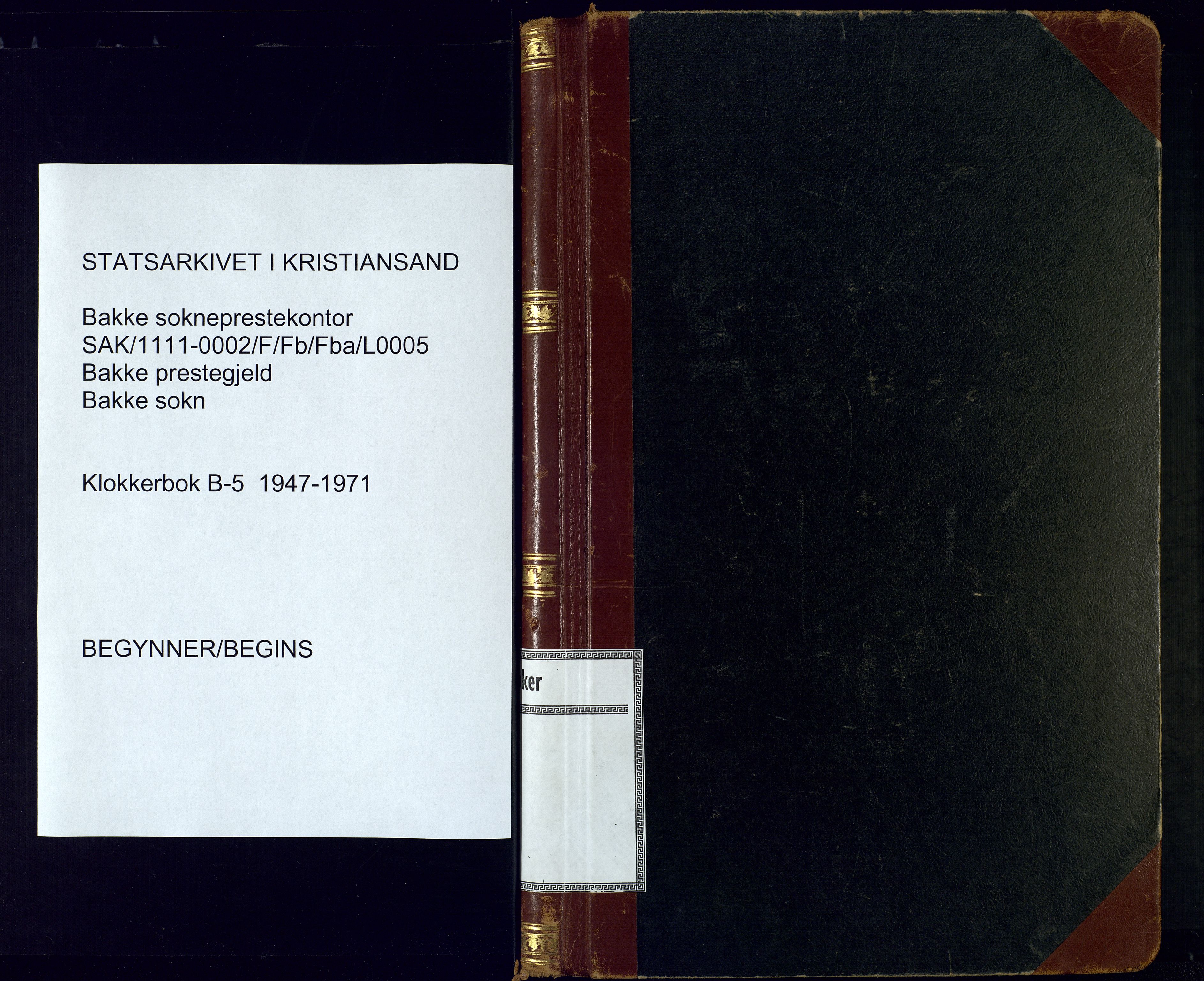 Bakke sokneprestkontor, SAK/1111-0002/F/Fb/Fba/L0005: Klokkerbok nr. B 5, 1947-1971