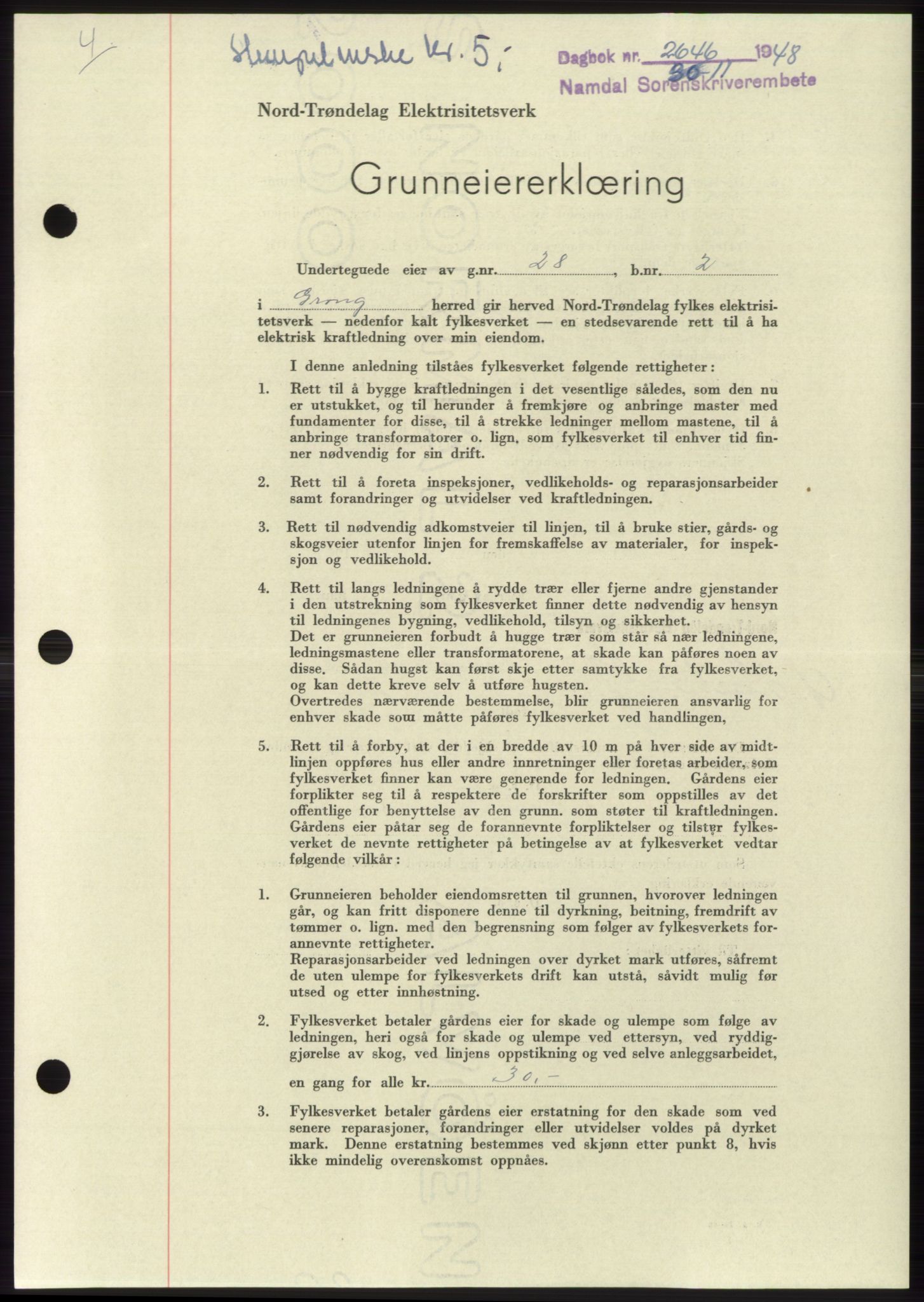 Namdal sorenskriveri, SAT/A-4133/1/2/2C: Pantebok nr. -, 1948-1948, Dagboknr: 2646/1948
