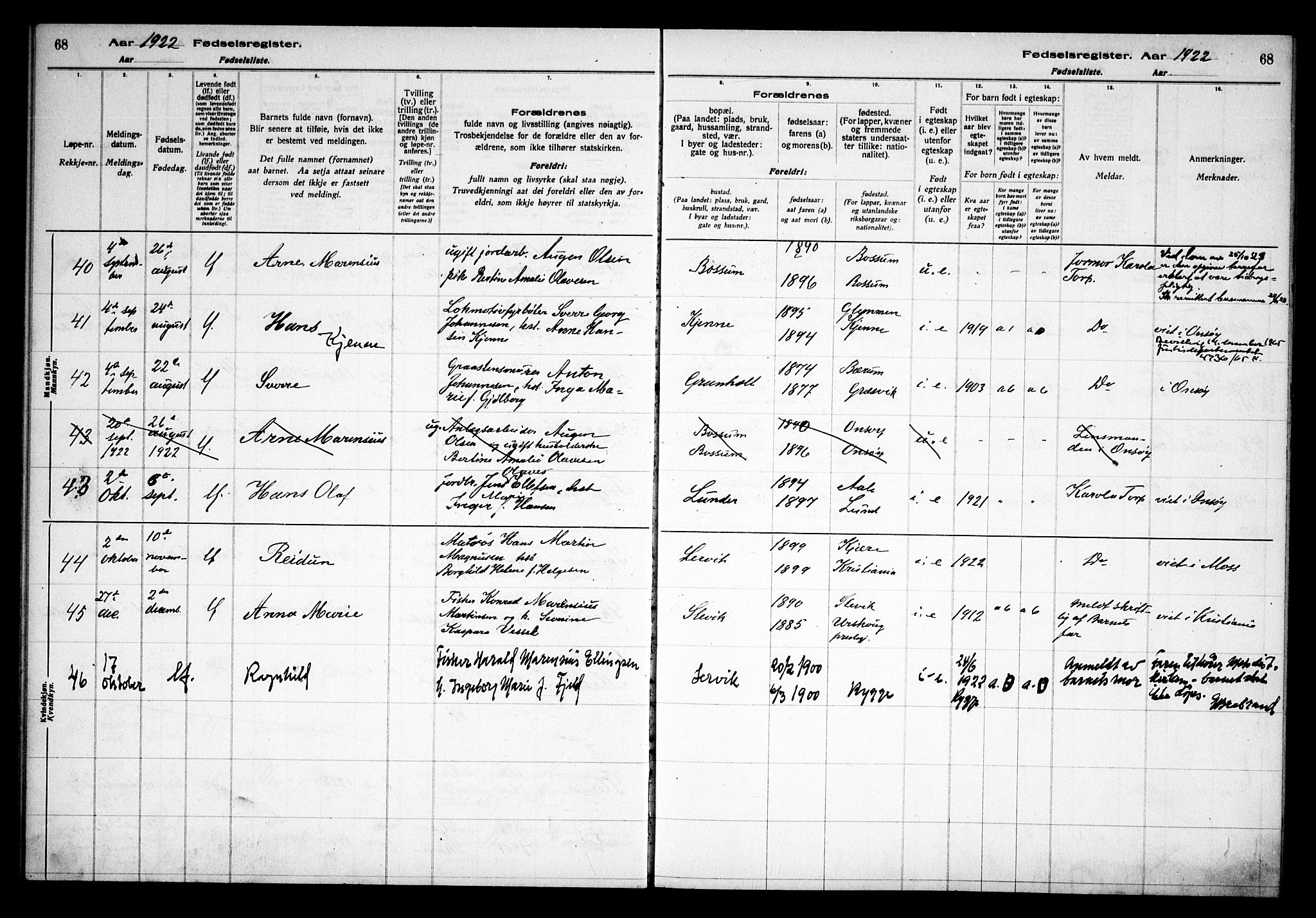 Onsøy prestekontor Kirkebøker, AV/SAO-A-10914/J/Ja/L0001: Fødselsregister nr. I 1, 1916-1937, s. 68