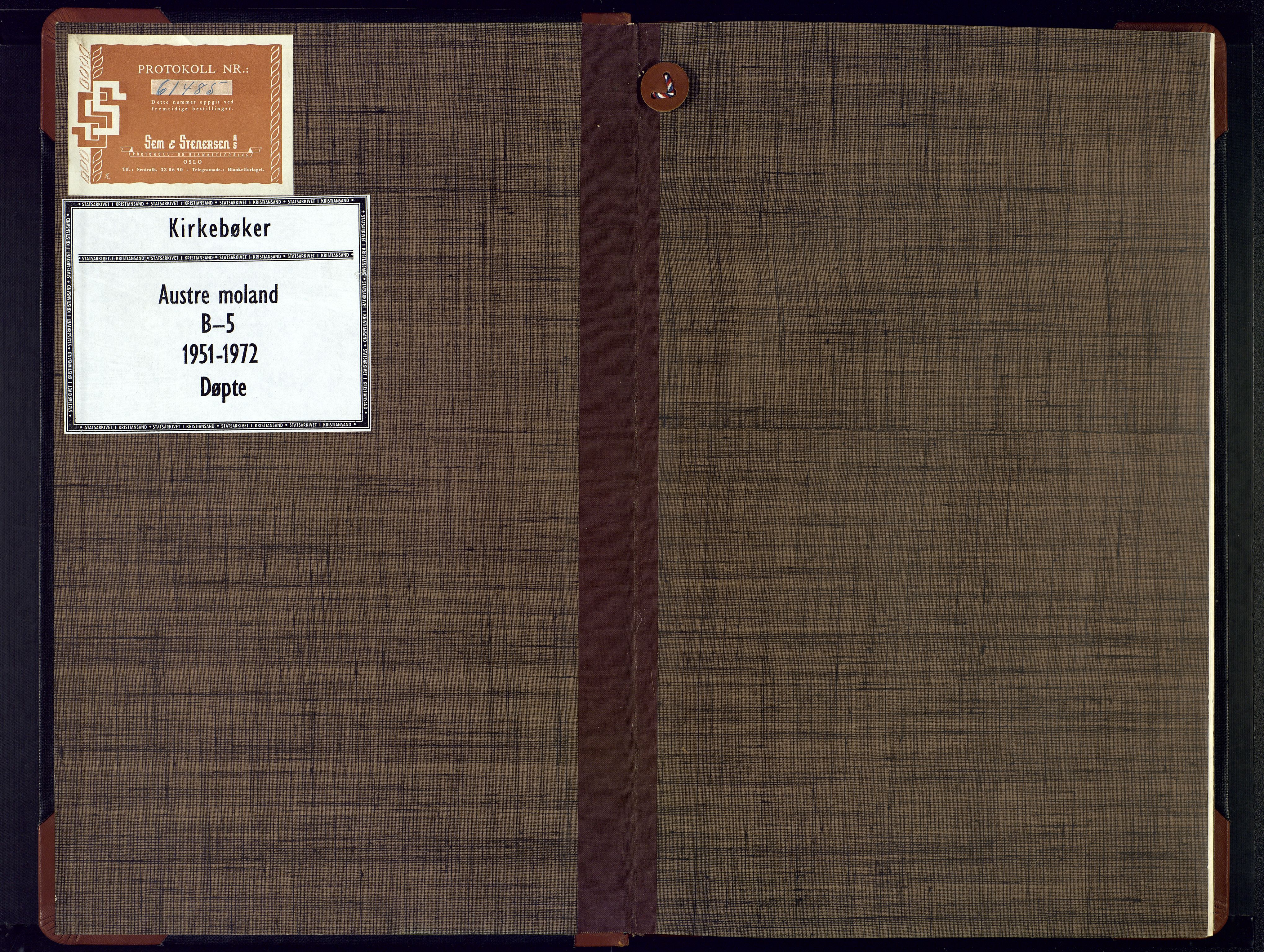 Austre Moland sokneprestkontor, SAK/1111-0001/F/Fb/Fba/L0006: Klokkerbok nr. B-5, 1951-1972