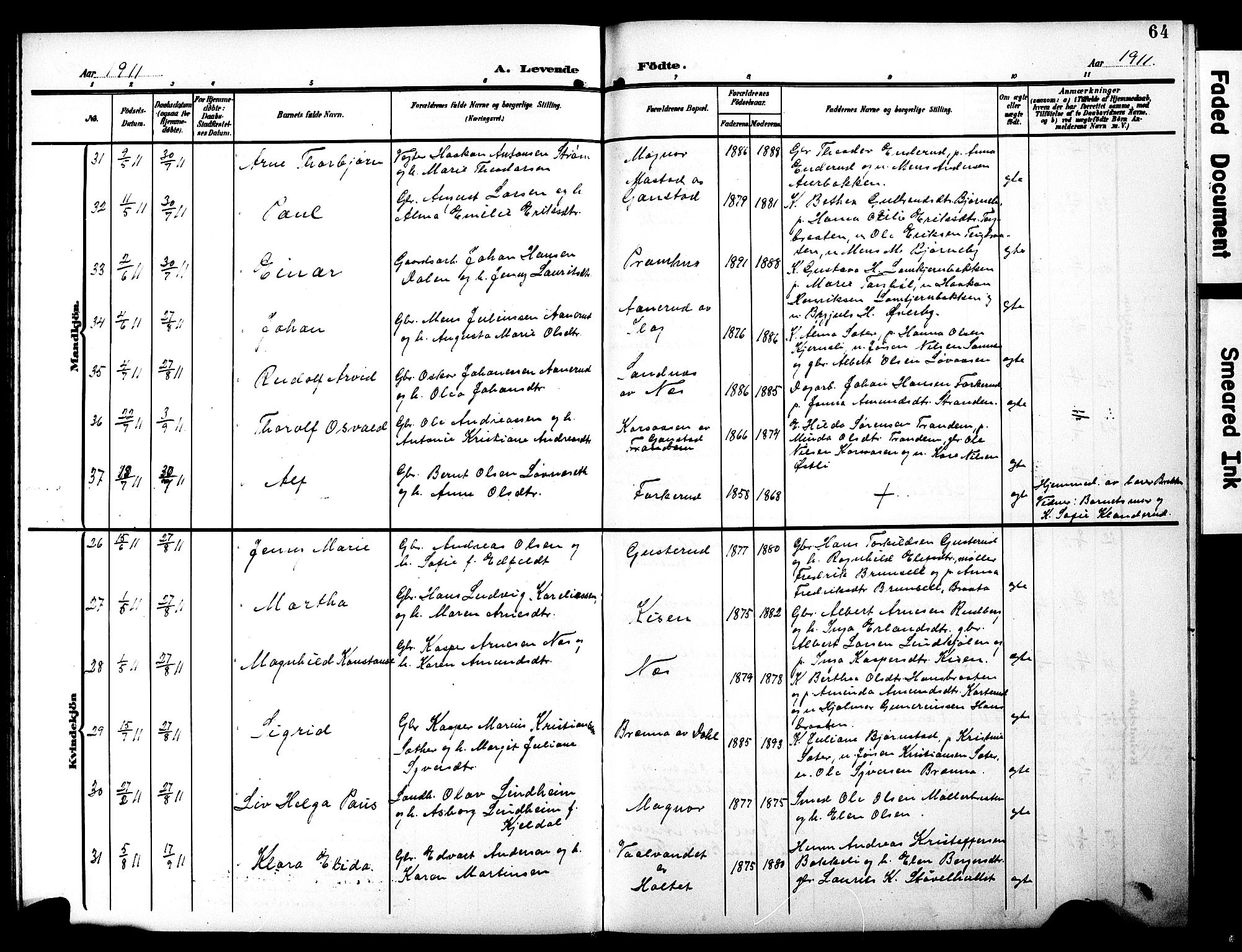 Eidskog prestekontor, AV/SAH-PREST-026/H/Ha/Hab/L0003: Klokkerbok nr. 3, 1904-1919, s. 64