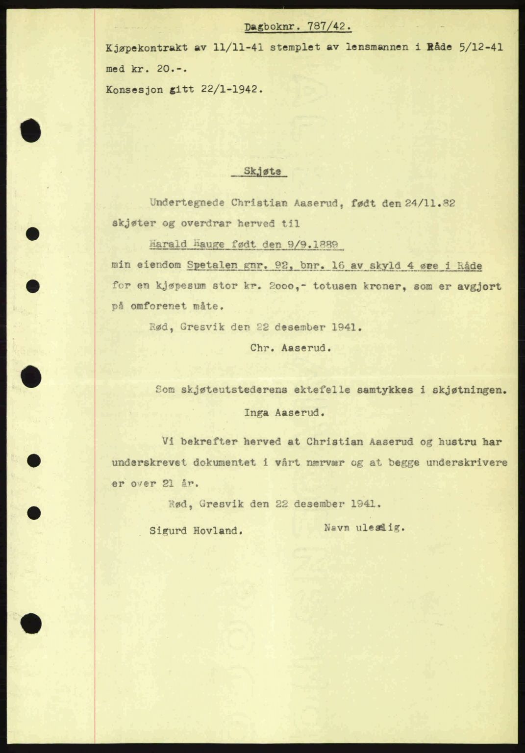 Moss sorenskriveri, SAO/A-10168: Pantebok nr. A9, 1941-1942, Dagboknr: 787/1942