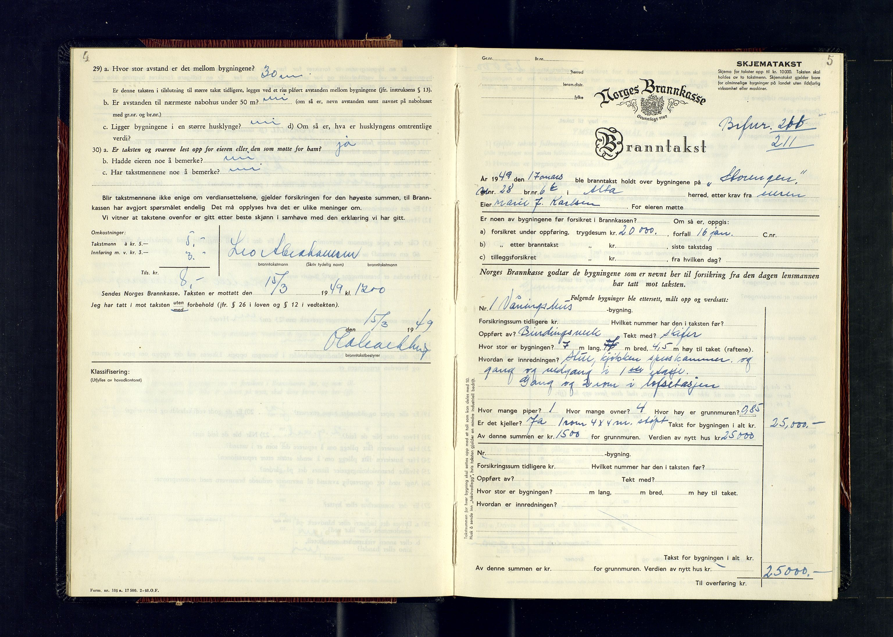 Alta lensmannskontor, AV/SATØ-S-1165/O/Ob/L0182: Branntakstprotokoll, 1949-1950, s. 4-5