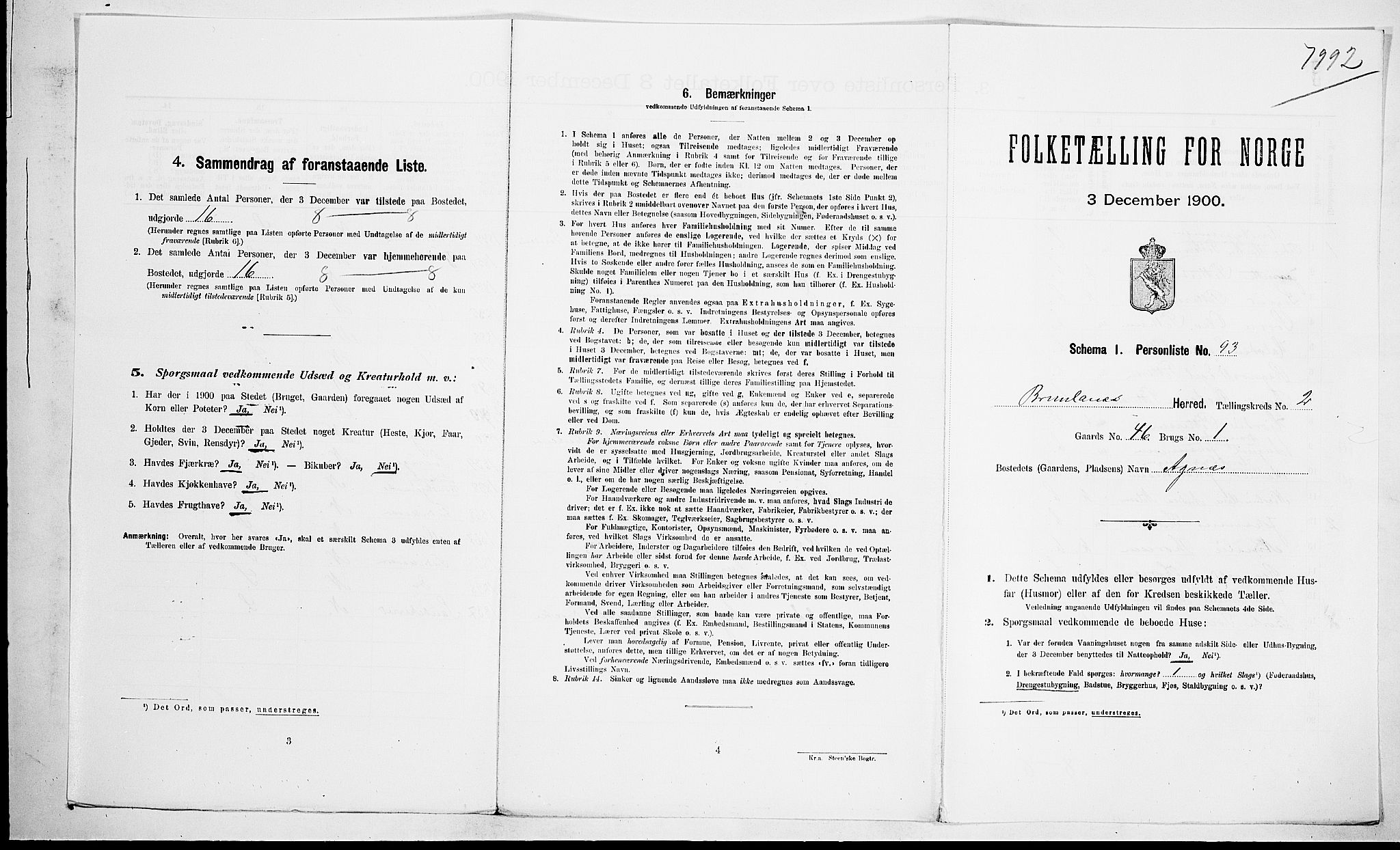RA, Folketelling 1900 for 0726 Brunlanes herred, 1900, s. 493