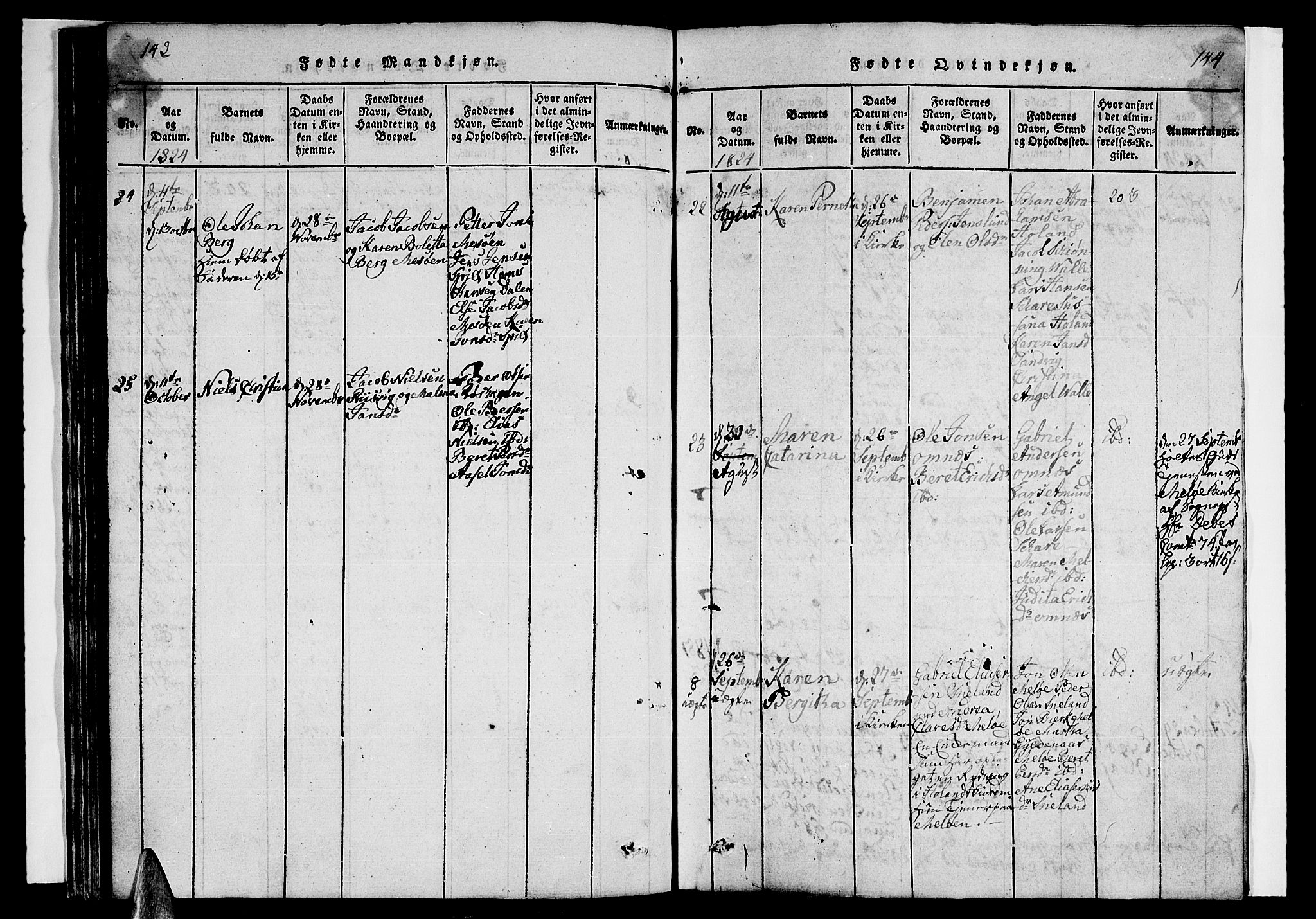 Ministerialprotokoller, klokkerbøker og fødselsregistre - Nordland, AV/SAT-A-1459/841/L0617: Klokkerbok nr. 841C01 /2, 1820-1830, s. 142-144