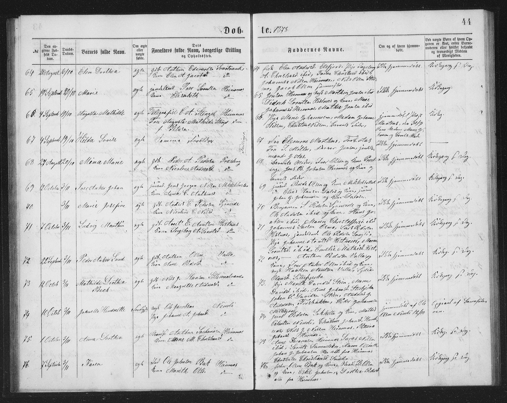 Ministerialprotokoller, klokkerbøker og fødselsregistre - Nordland, AV/SAT-A-1459/825/L0369: Klokkerbok nr. 825C06, 1873-1885, s. 44