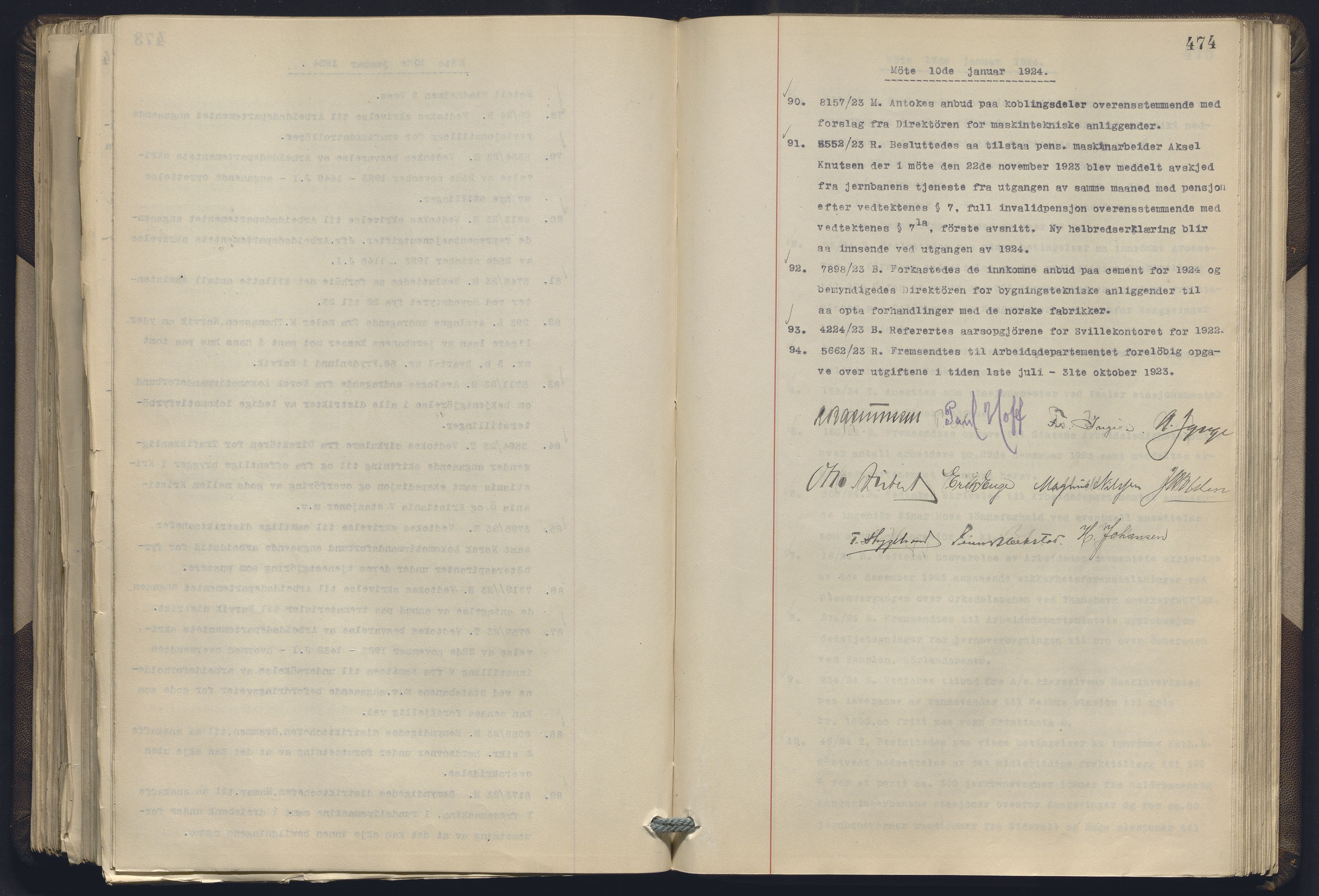 Norges statsbaner, Administrasjons- økonomi- og personalavdelingen, RA/S-3412/A/Aa/L0019: Forhandlingsprotokoll, 1922-1924, s. 474