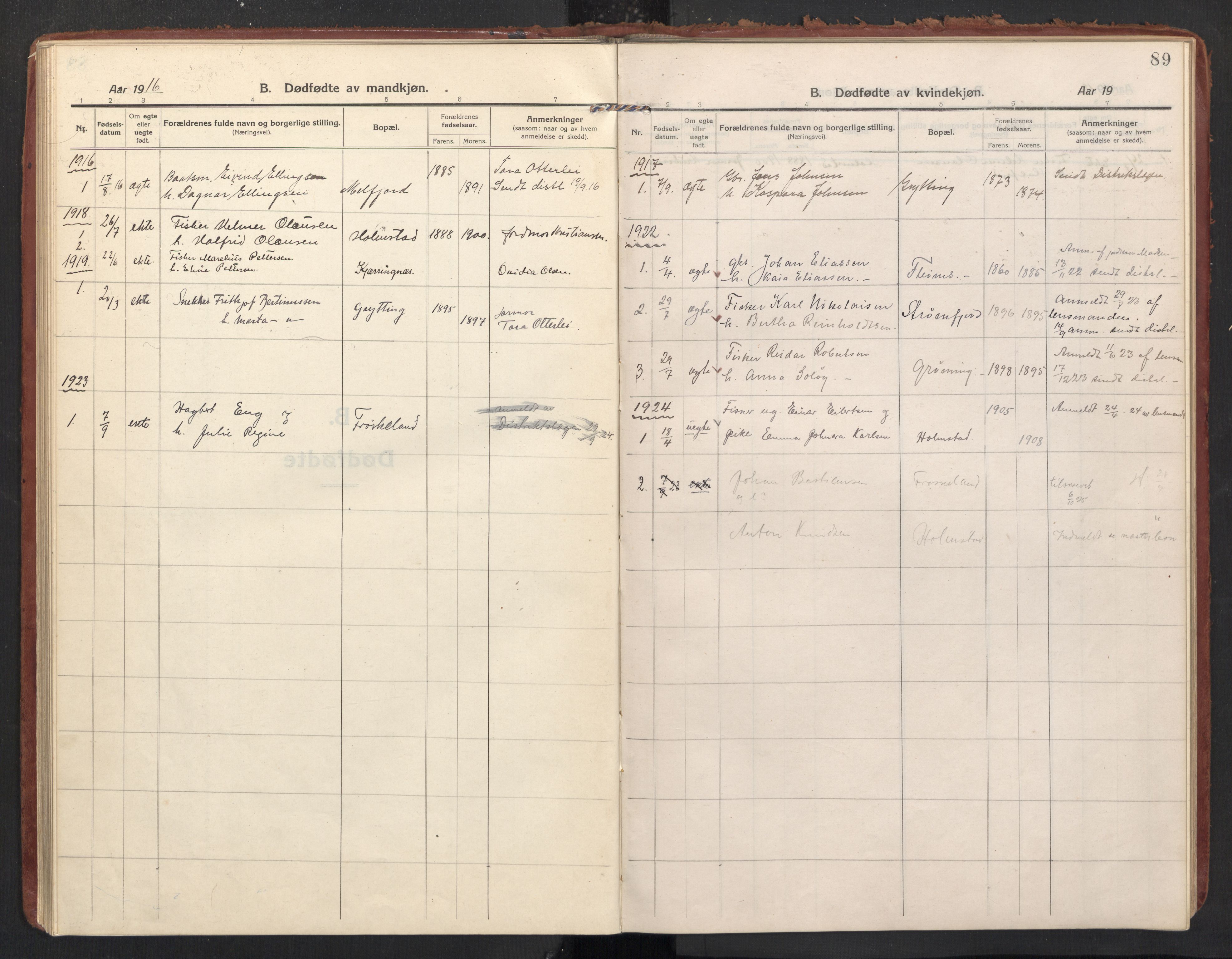 Ministerialprotokoller, klokkerbøker og fødselsregistre - Nordland, AV/SAT-A-1459/890/L1288: Ministerialbok nr. 890A03, 1915-1925, s. 89