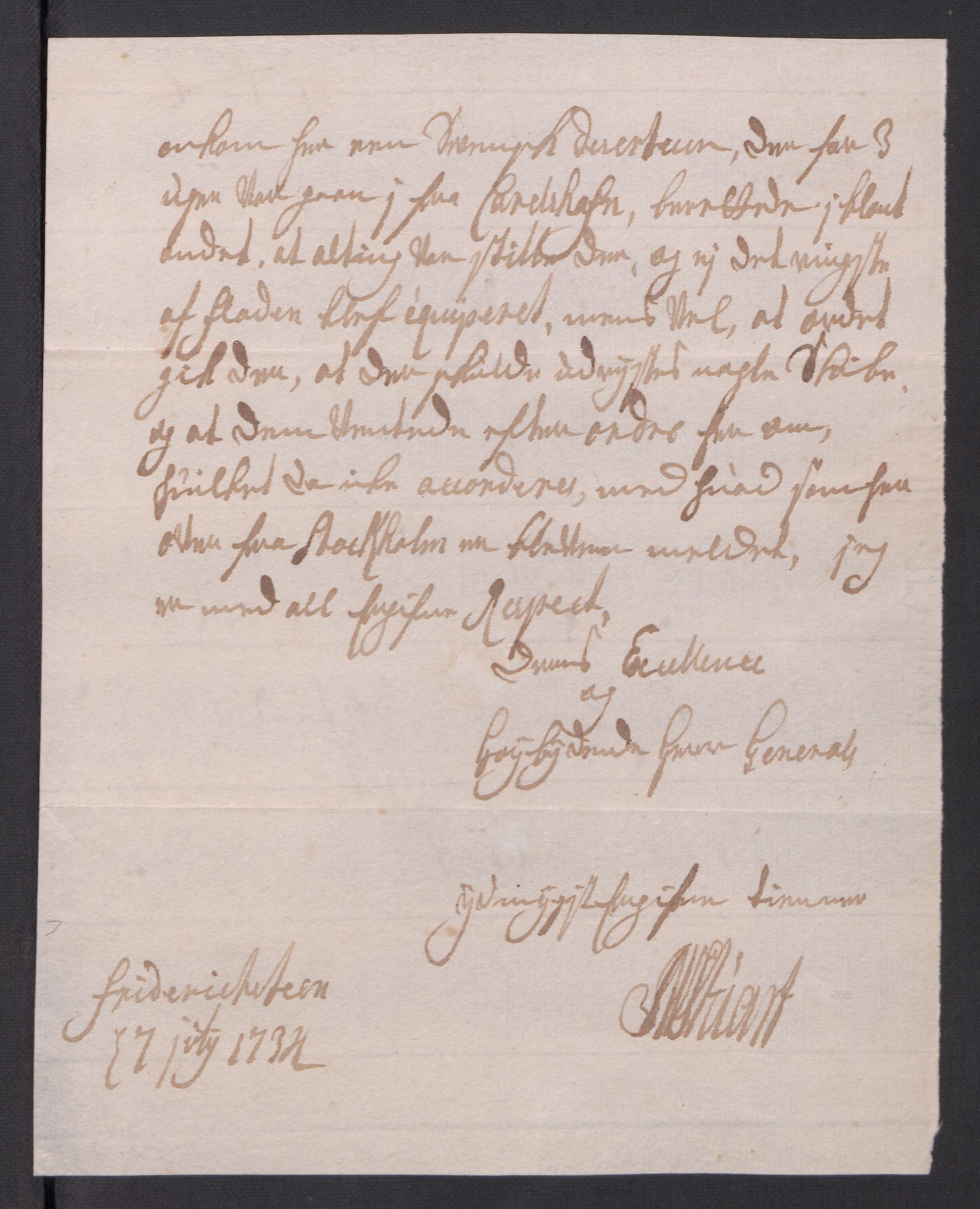 Kommanderende general (KG I) med Det norske krigsdirektorium, AV/RA-EA-5419/D/L0154: Fredriksten festning: Brev, inventarfortegnelser og regnskapsekstrakter, 1730-1739, s. 211