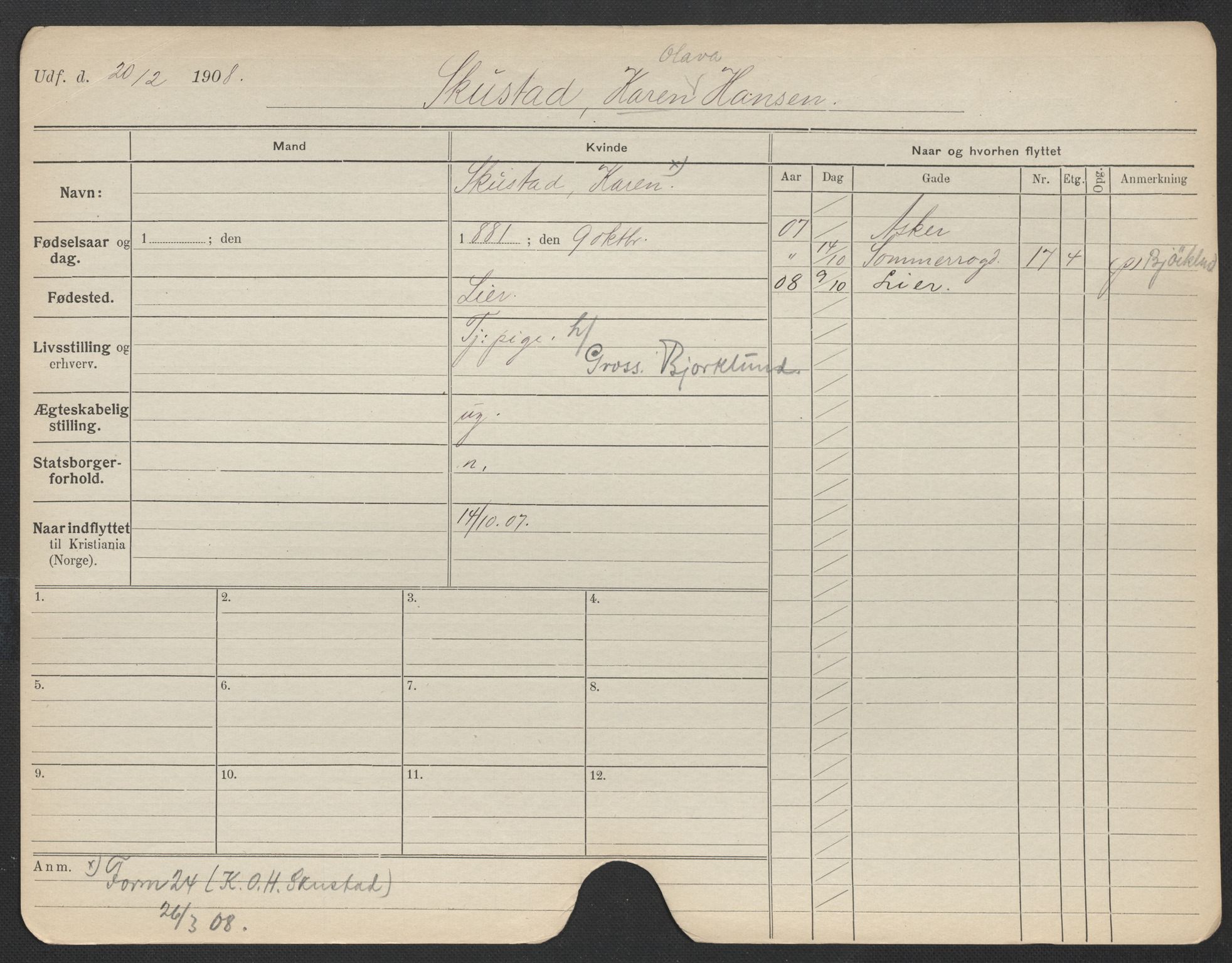 Oslo folkeregister, Registerkort, AV/SAO-A-11715/F/Fa/Fac/L0023: Kvinner, 1906-1914, s. 1128a