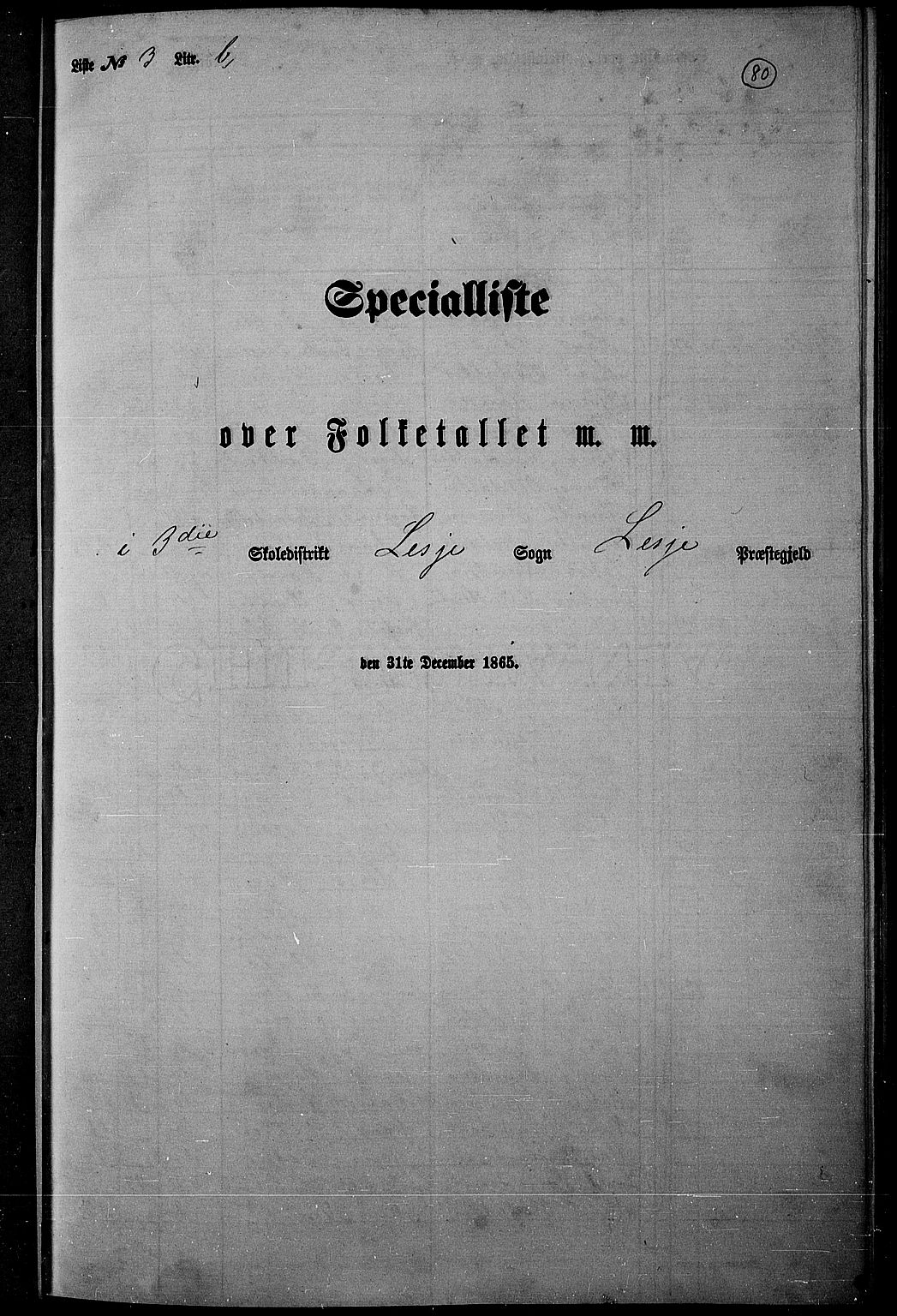RA, Folketelling 1865 for 0512P Lesja prestegjeld, 1865, s. 70