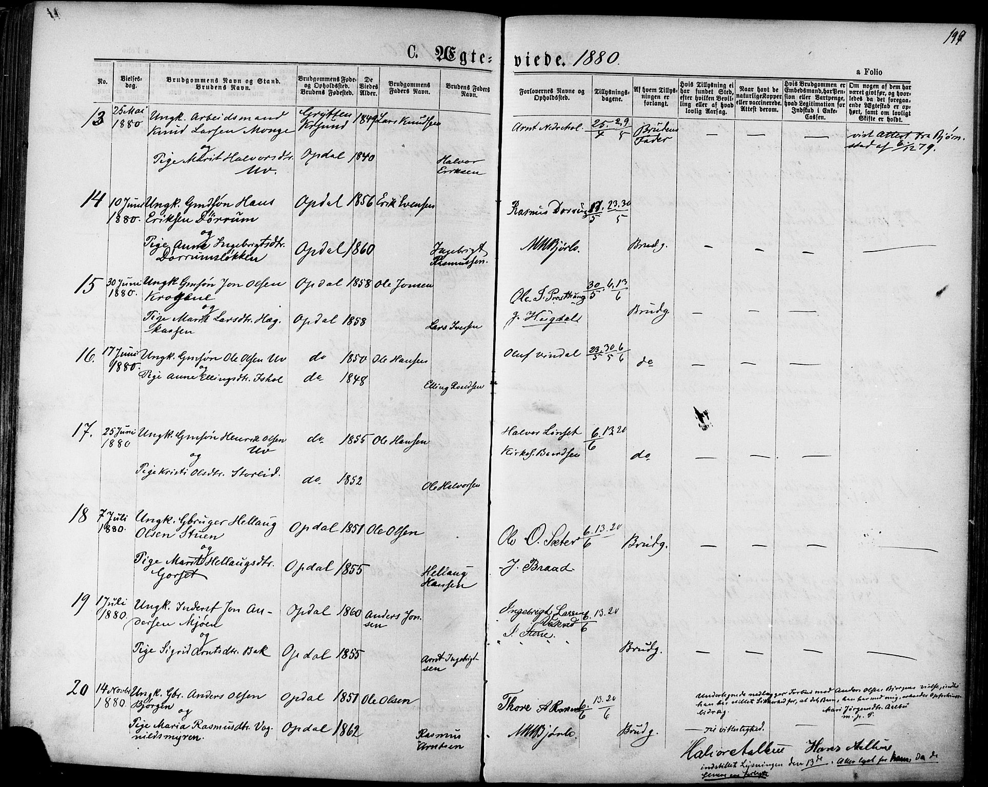 Ministerialprotokoller, klokkerbøker og fødselsregistre - Sør-Trøndelag, AV/SAT-A-1456/678/L0900: Ministerialbok nr. 678A09, 1872-1881, s. 197