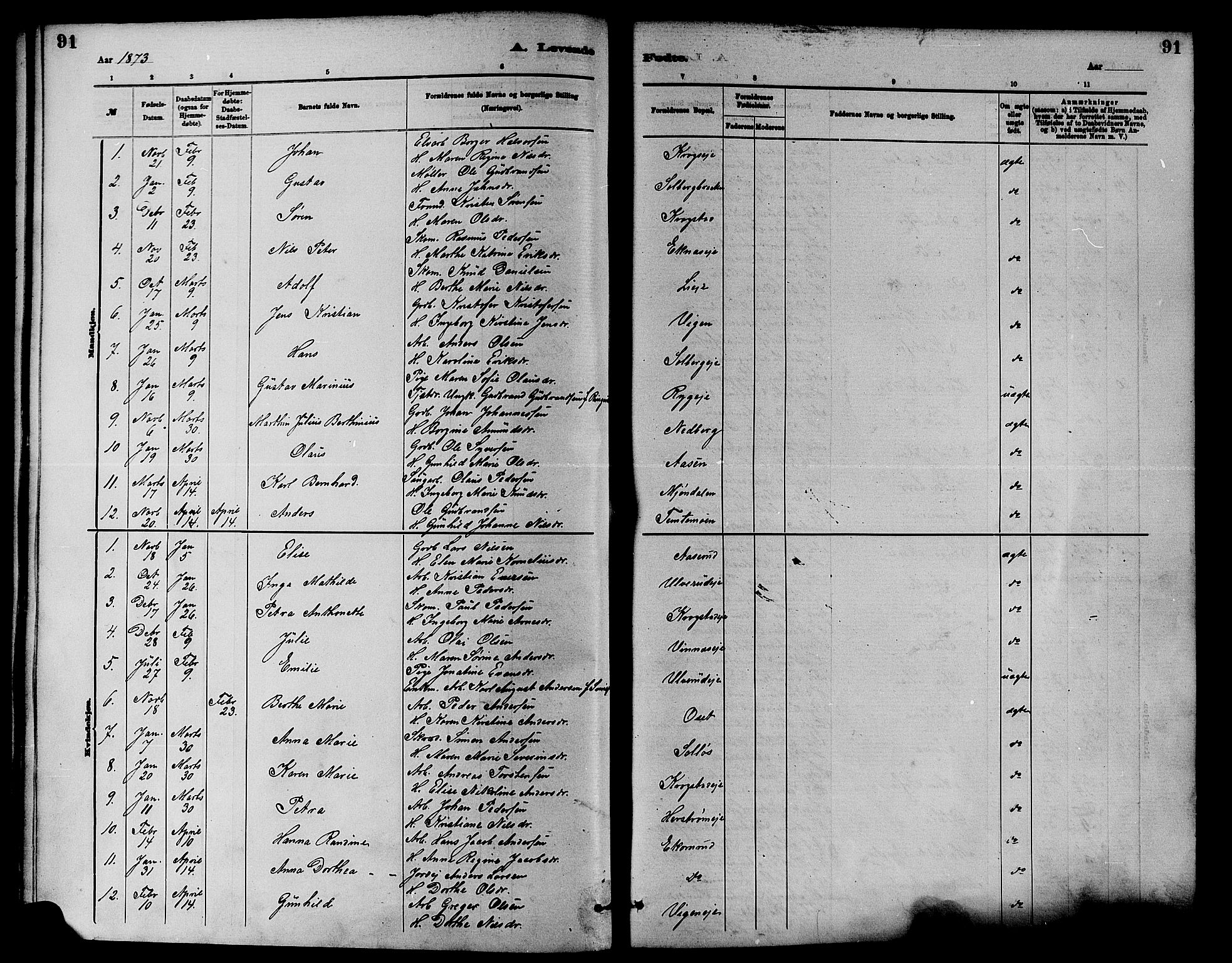 Nedre Eiker kirkebøker, AV/SAKO-A-612/F/Fa/L0001: Ministerialbok nr. 1, 1853-1877, s. 91