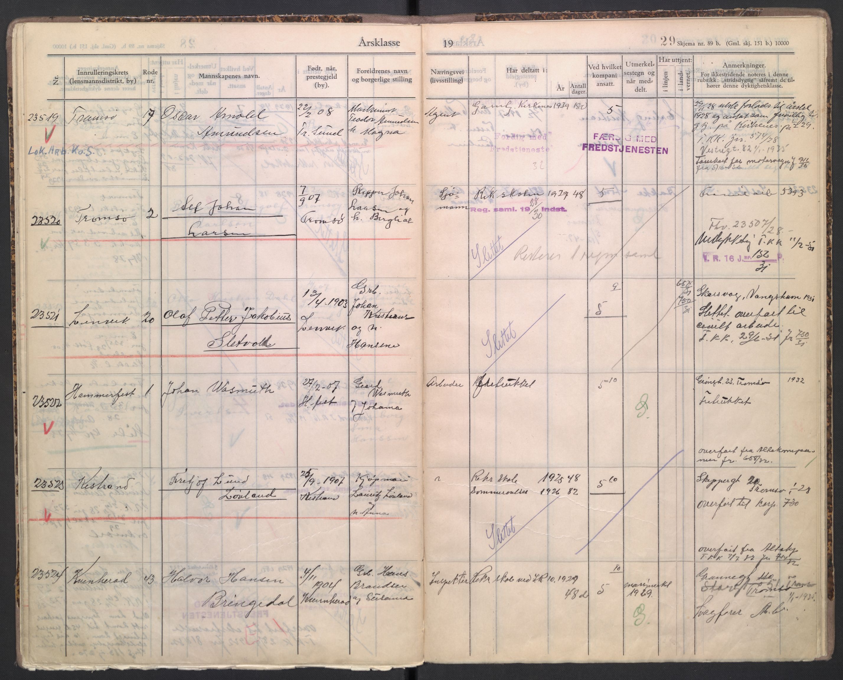 Forsvaret, Troms infanteriregiment nr. 16, AV/RA-RAFA-3146/P/Pa/L0004/0007: Ruller / Rulle for Bardu bataljons menige mannskaper, årsklasse 1928, 1928, s. 29