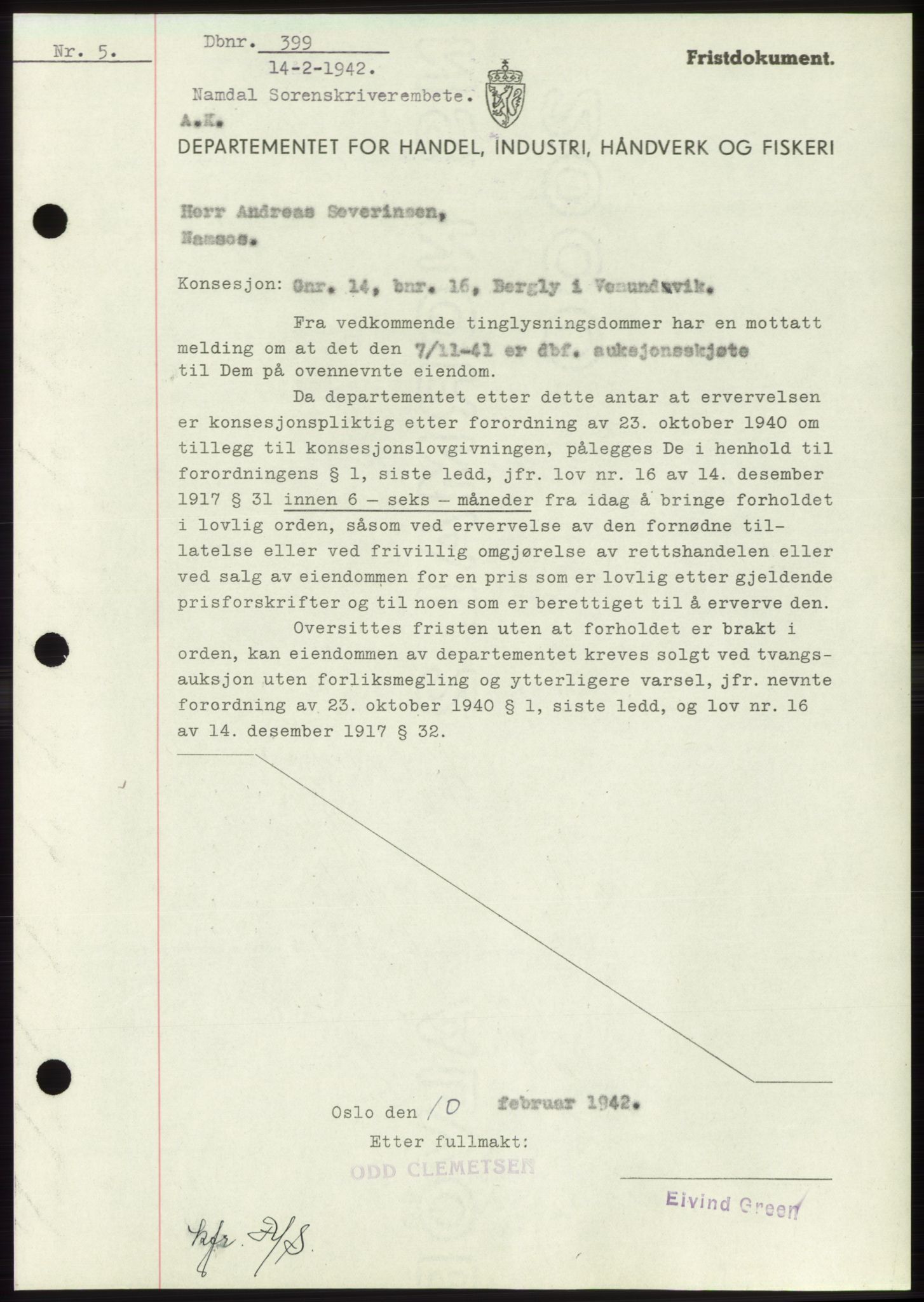 Namdal sorenskriveri, SAT/A-4133/1/2/2C: Pantebok nr. -, 1941-1942, Dagboknr: 399/1942