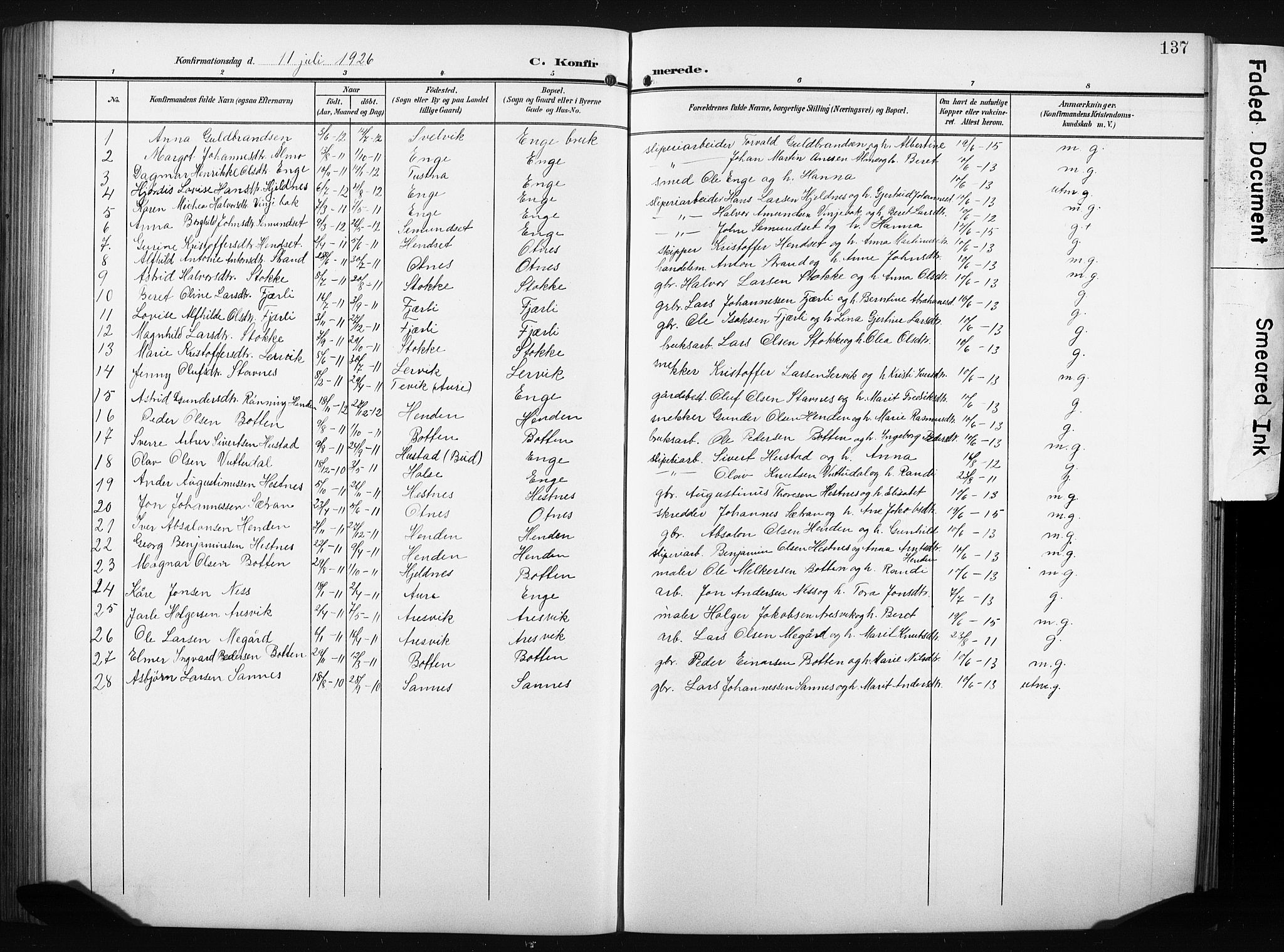 Ministerialprotokoller, klokkerbøker og fødselsregistre - Møre og Romsdal, AV/SAT-A-1454/580/L0927: Klokkerbok nr. 580C02, 1904-1932, s. 137