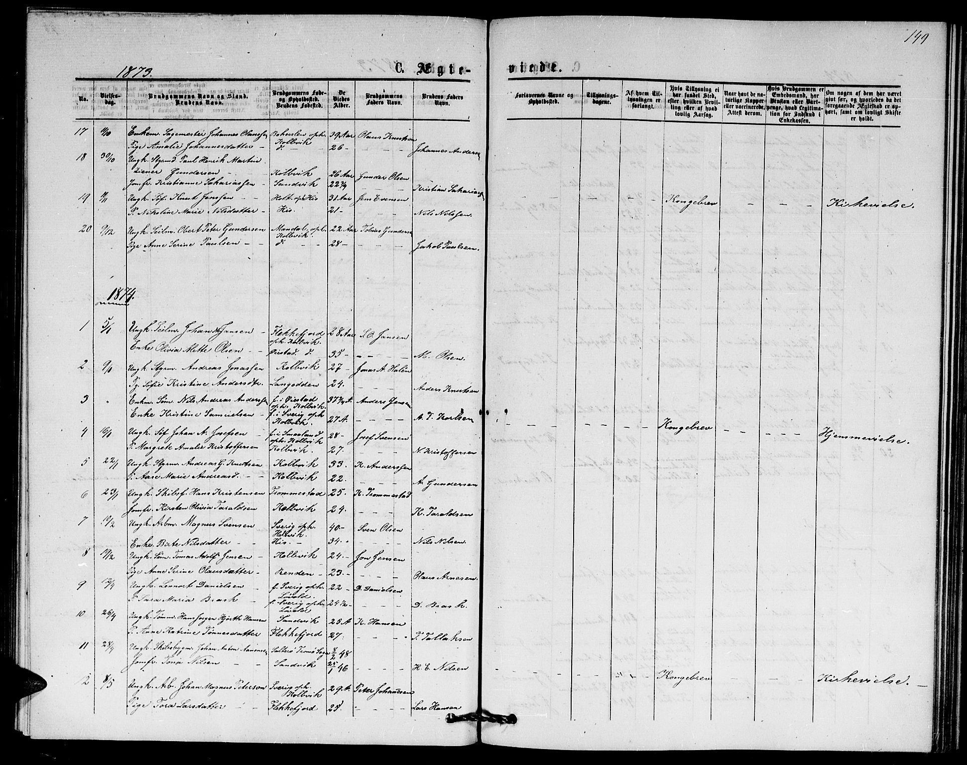 Hisøy sokneprestkontor, AV/SAK-1111-0020/F/Fb/L0002: Klokkerbok nr. B 2, 1873-1885, s. 149