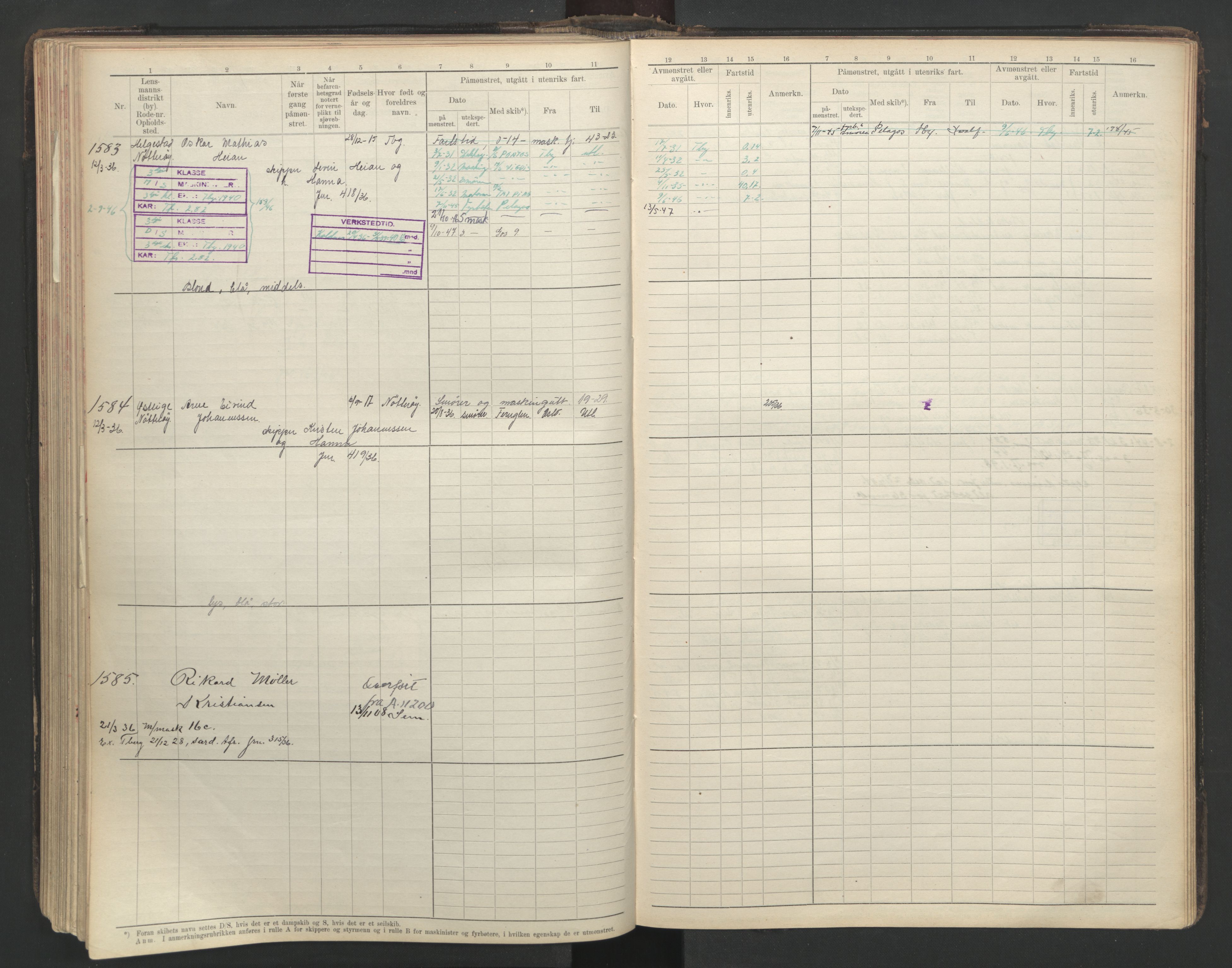 Tønsberg innrulleringskontor, AV/SAKO-A-786/F/Fe/L0003: Maskinist- og fyrbøterrulle Patent nr. 111-1734, 1924-1937, s. 206