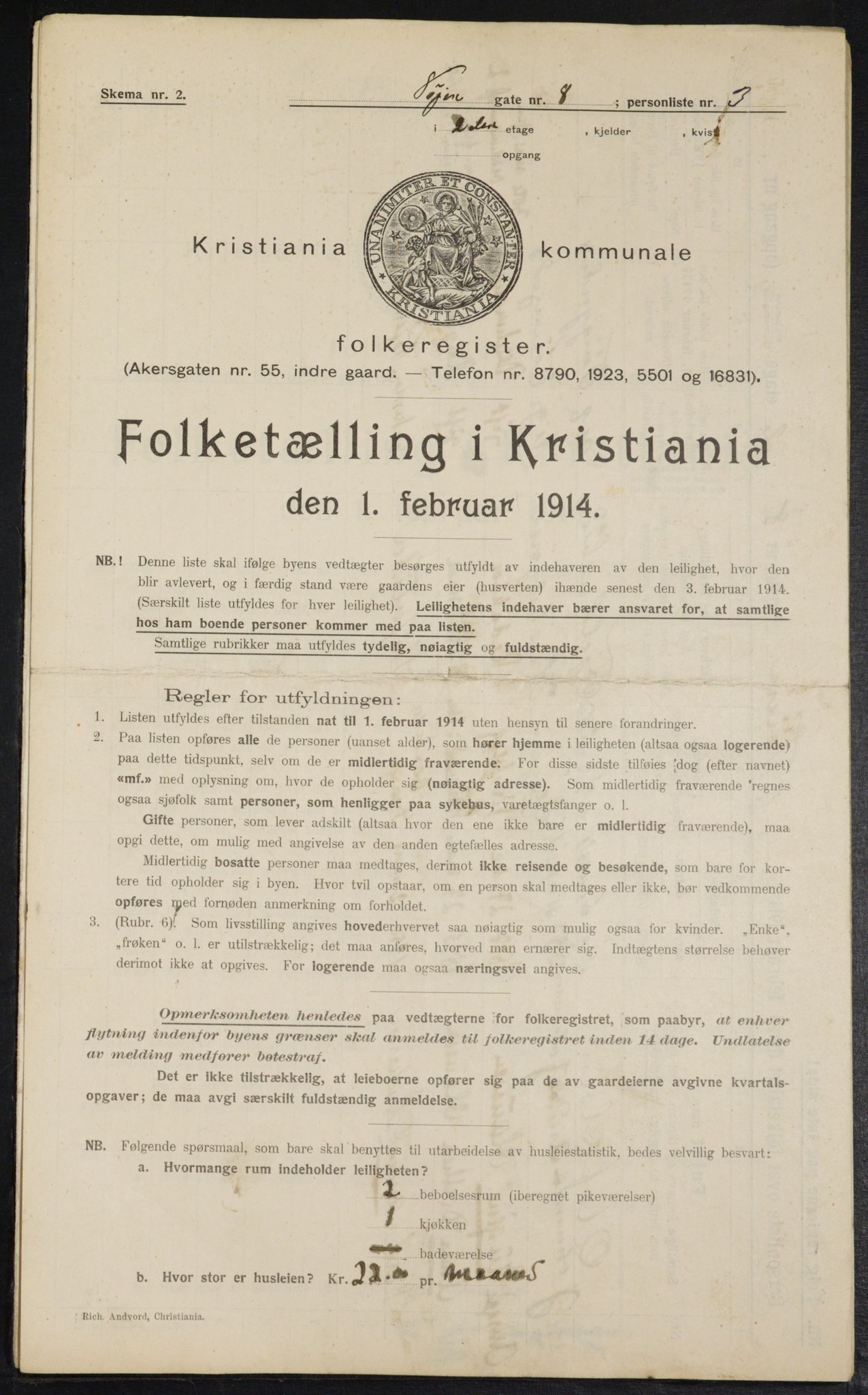 OBA, Kommunal folketelling 1.2.1914 for Kristiania, 1914, s. 118358