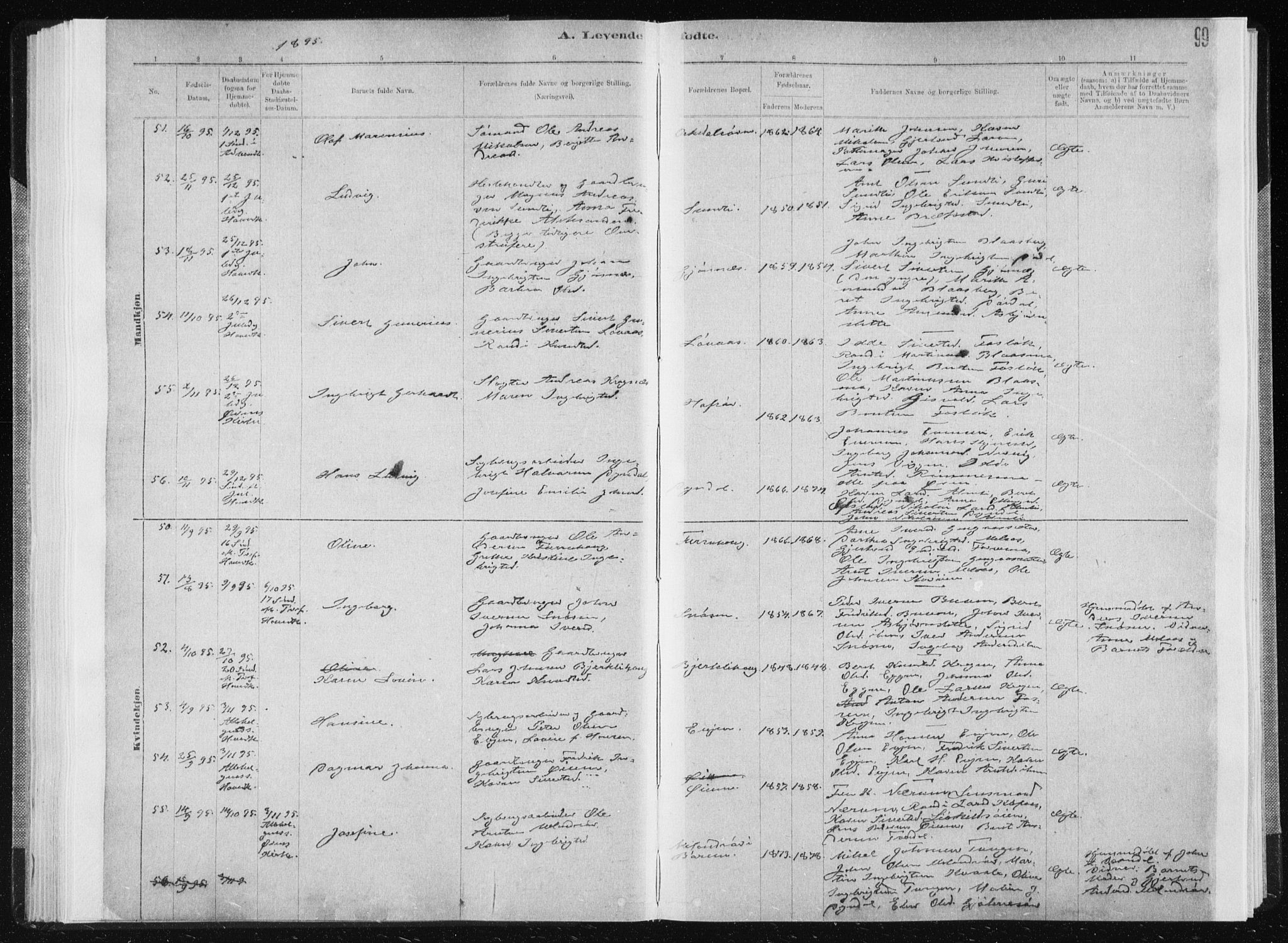 Ministerialprotokoller, klokkerbøker og fødselsregistre - Sør-Trøndelag, AV/SAT-A-1456/668/L0818: Klokkerbok nr. 668C07, 1885-1898, s. 99