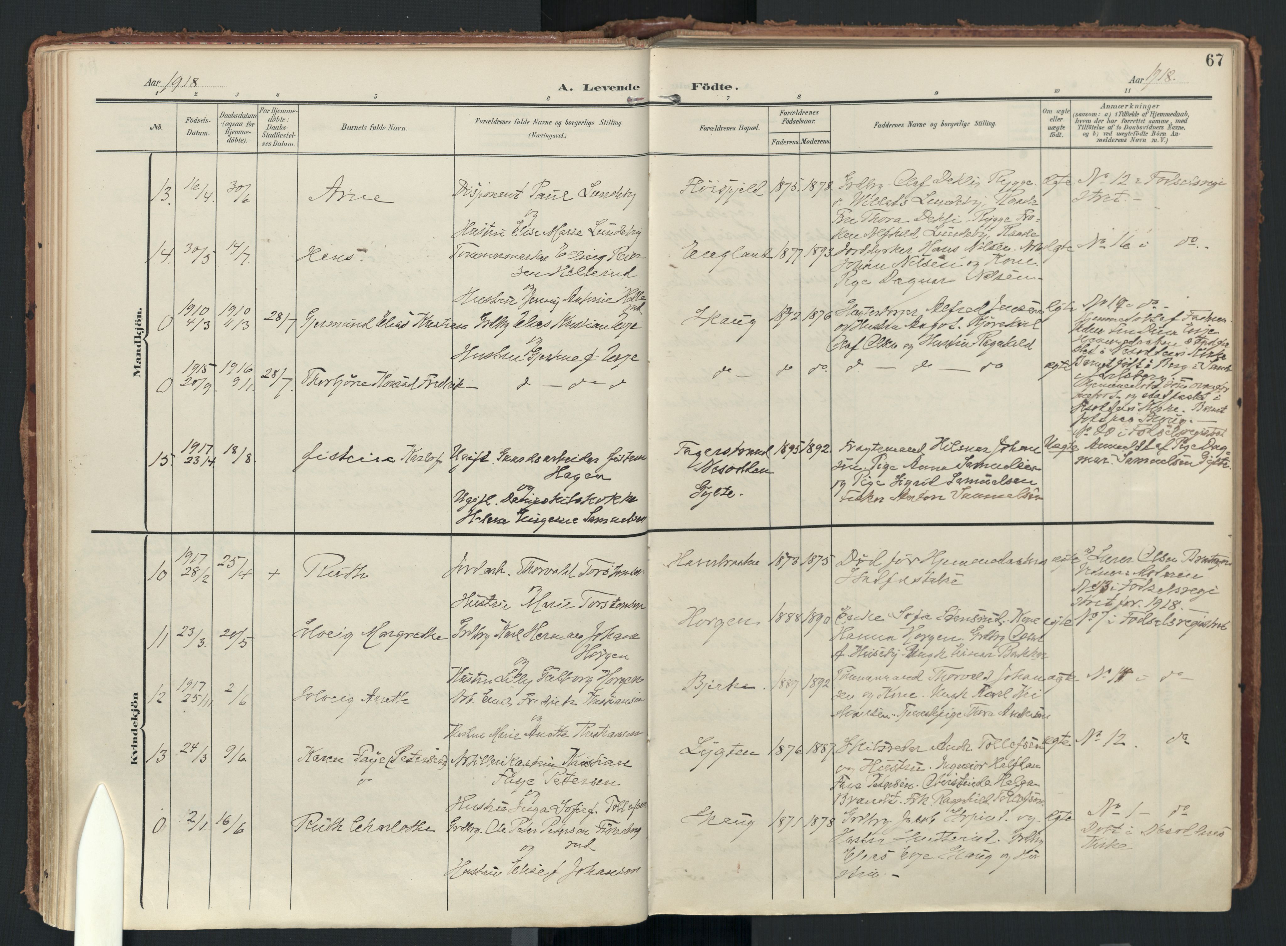 Drøbak prestekontor Kirkebøker, AV/SAO-A-10142a/F/Fc/L0003: Ministerialbok nr. III 3, 1901-1920, s. 67