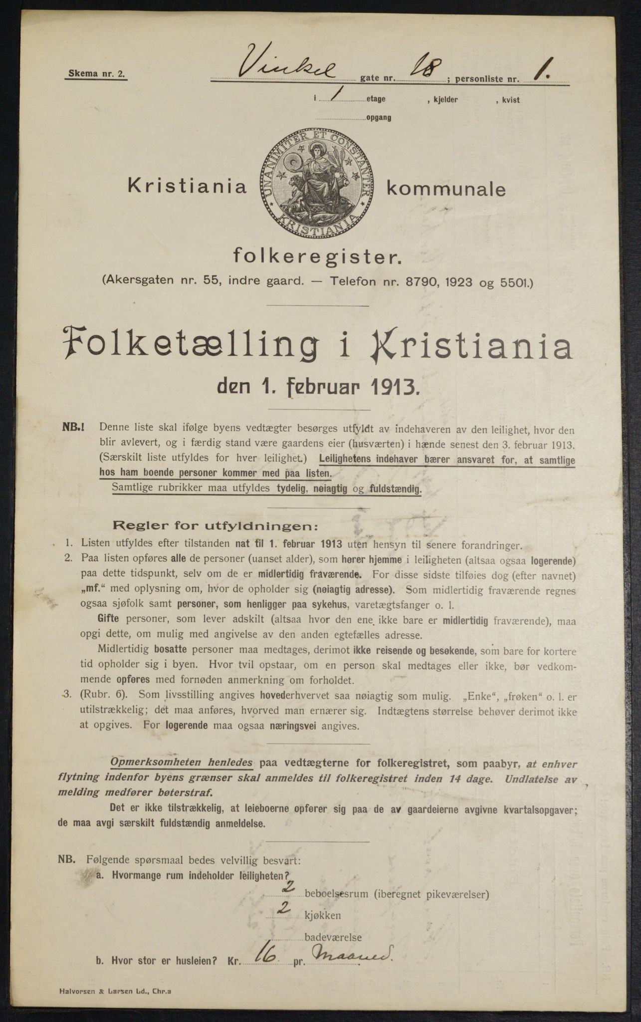 OBA, Kommunal folketelling 1.2.1913 for Kristiania, 1913, s. 124001