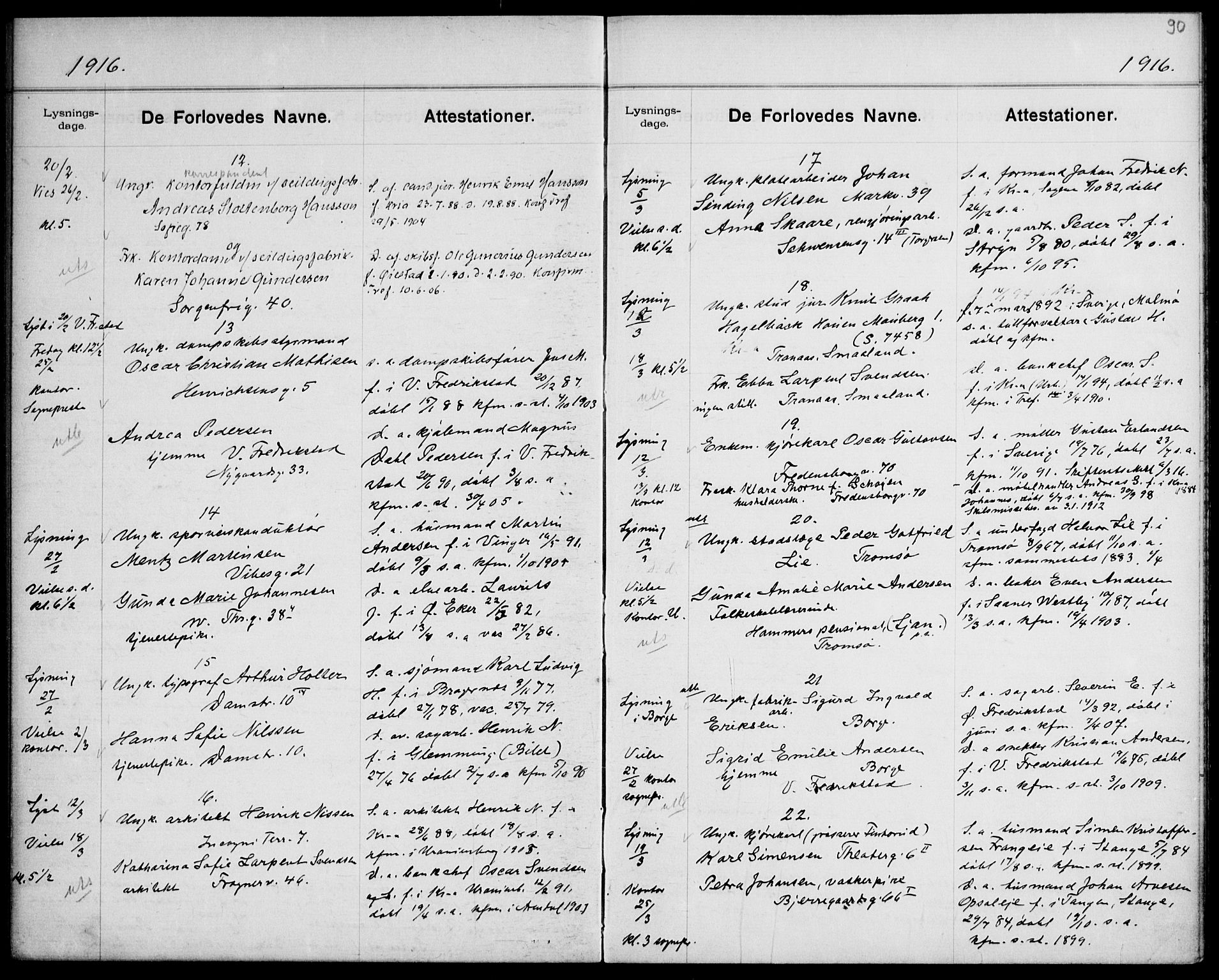 Gamle Aker prestekontor Kirkebøker, SAO/A-10617a/H/L0004: Lysningsprotokoll nr. 4, 1909-1918, s. 90