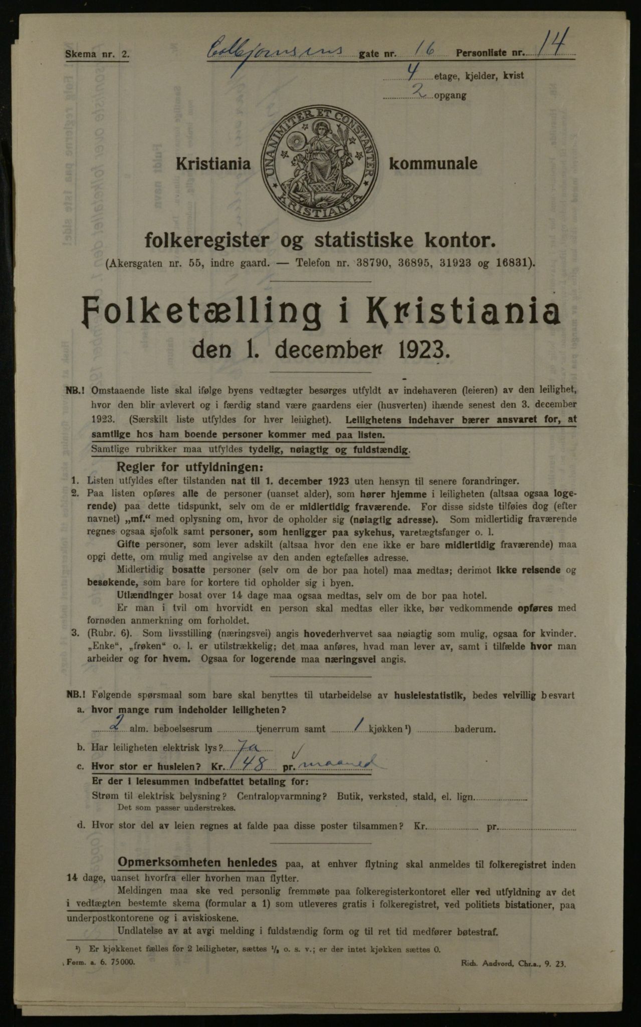 OBA, Kommunal folketelling 1.12.1923 for Kristiania, 1923, s. 14743