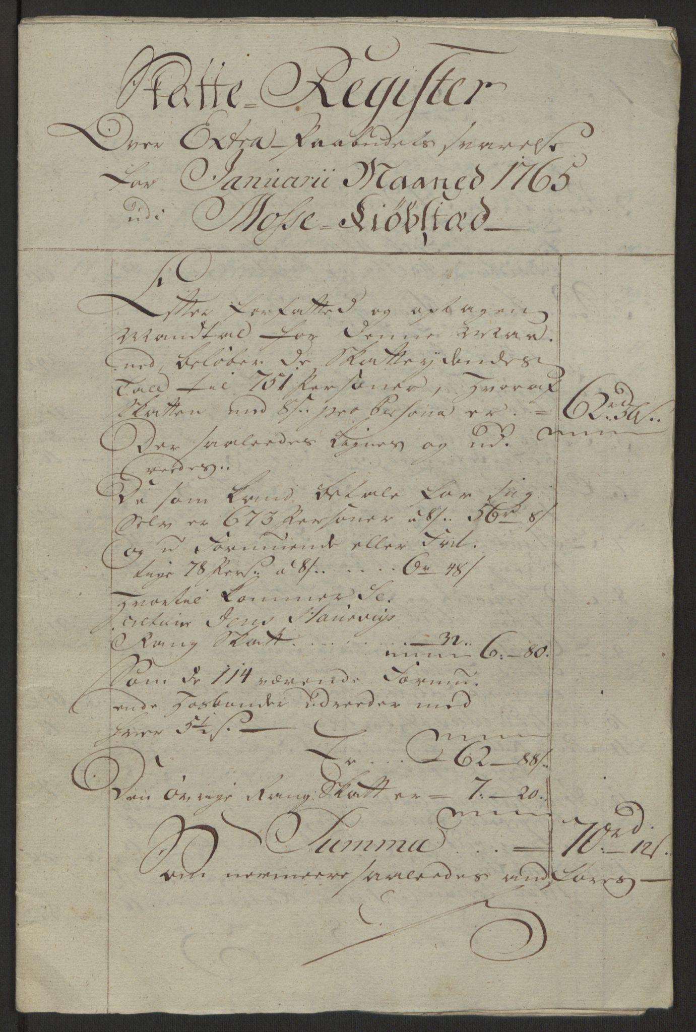 Rentekammeret inntil 1814, Reviderte regnskaper, Byregnskaper, AV/RA-EA-4066/R/Rc/L0042/0001: [C1] Kontribusjonsregnskap / Ekstraskatt, 1762-1765, s. 343