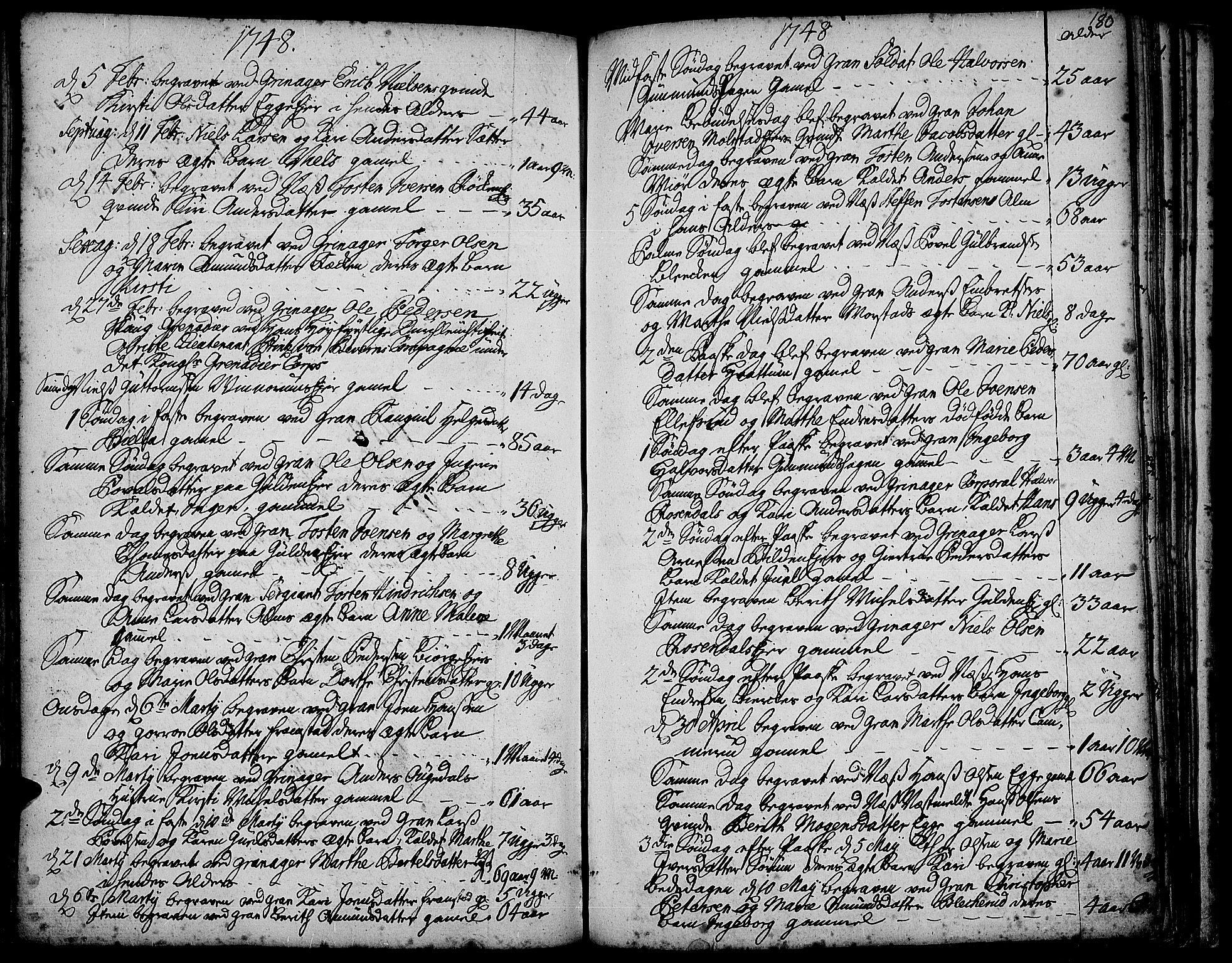 Gran prestekontor, AV/SAH-PREST-112/H/Ha/Haa/L0003: Ministerialbok nr. 3, 1745-1758, s. 180