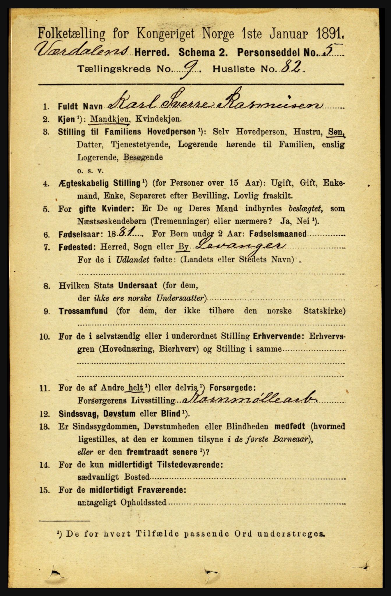 RA, Folketelling 1891 for 1721 Verdal herred, 1891, s. 5530