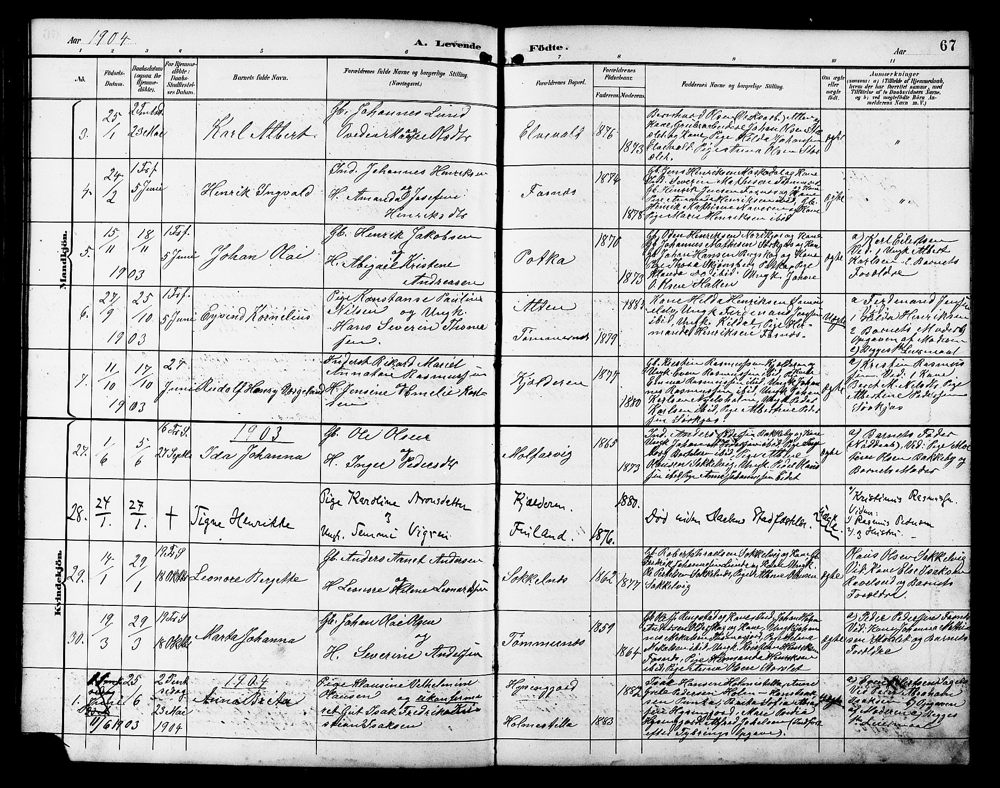 Skjervøy sokneprestkontor, AV/SATØ-S-1300/H/Ha/Hab/L0021klokker: Klokkerbok nr. 21, 1893-1910, s. 67