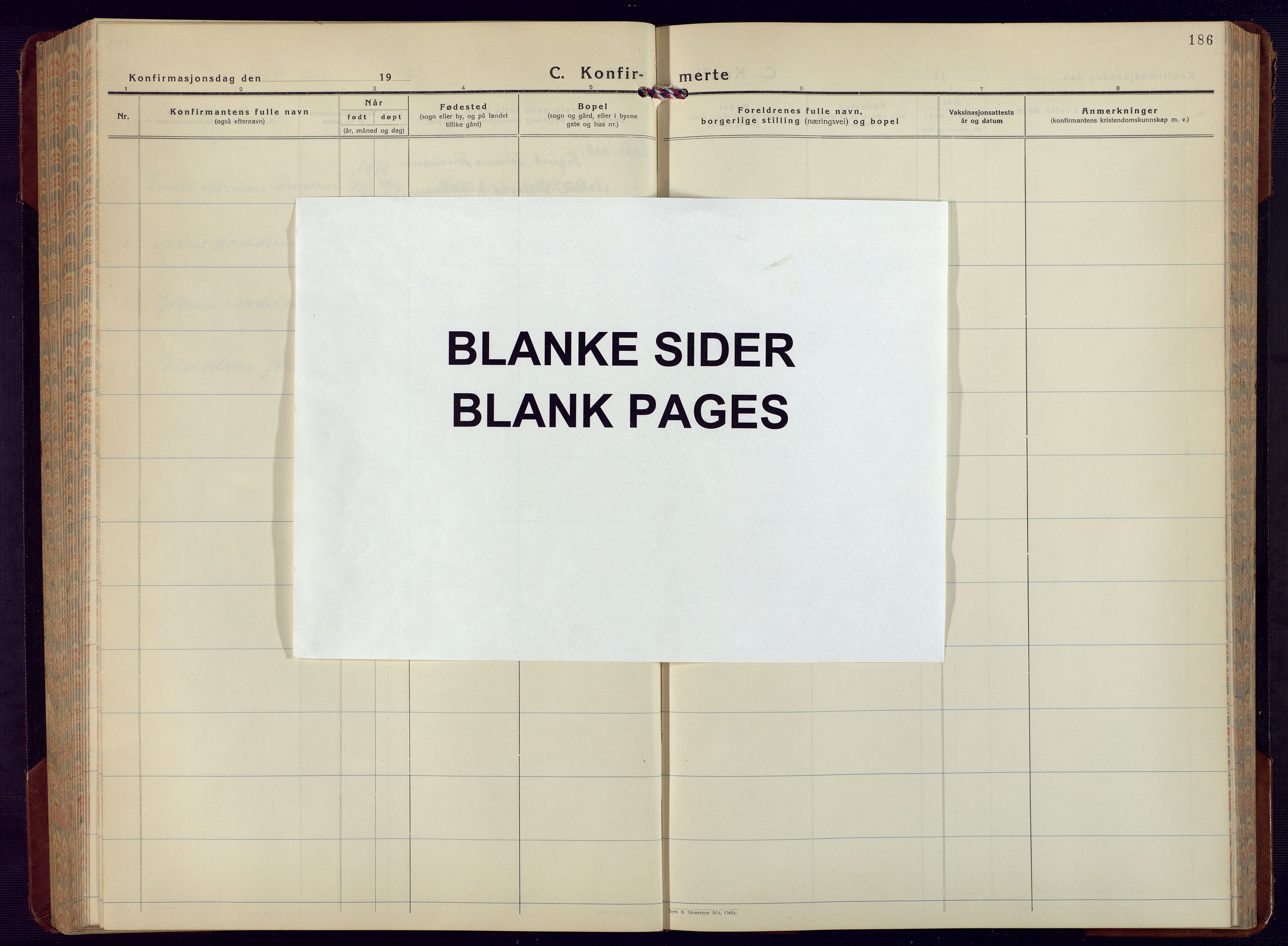 Mandal sokneprestkontor, AV/SAK-1111-0030/F/Fb/Fba/L0014: Klokkerbok nr. B 8, 1932-1952, s. 186