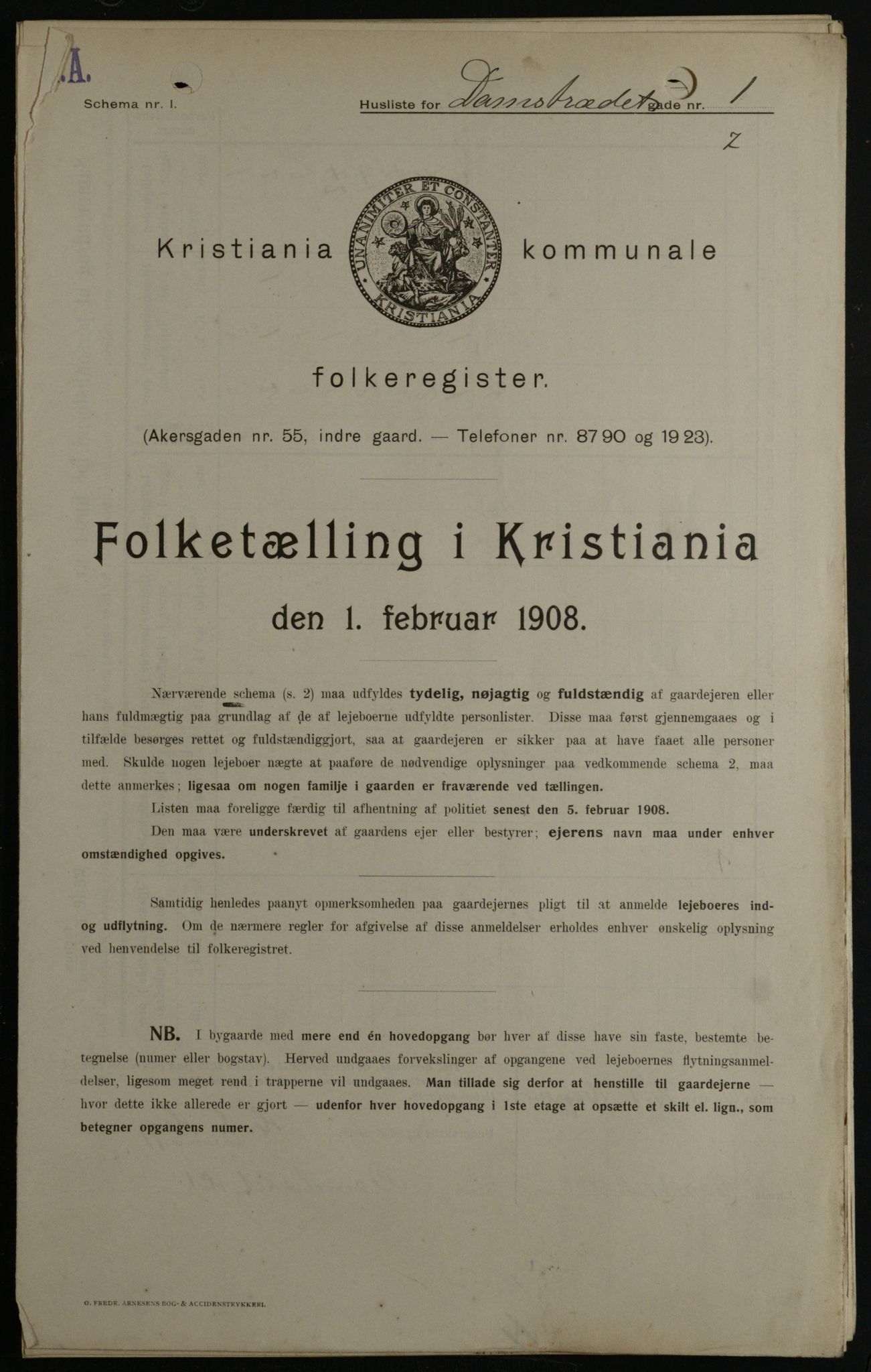 OBA, Kommunal folketelling 1.2.1908 for Kristiania kjøpstad, 1908, s. 13441