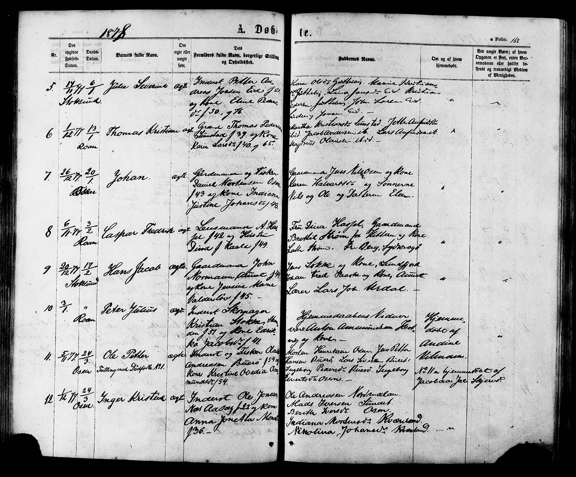Ministerialprotokoller, klokkerbøker og fødselsregistre - Sør-Trøndelag, SAT/A-1456/657/L0706: Ministerialbok nr. 657A07, 1867-1878, s. 162