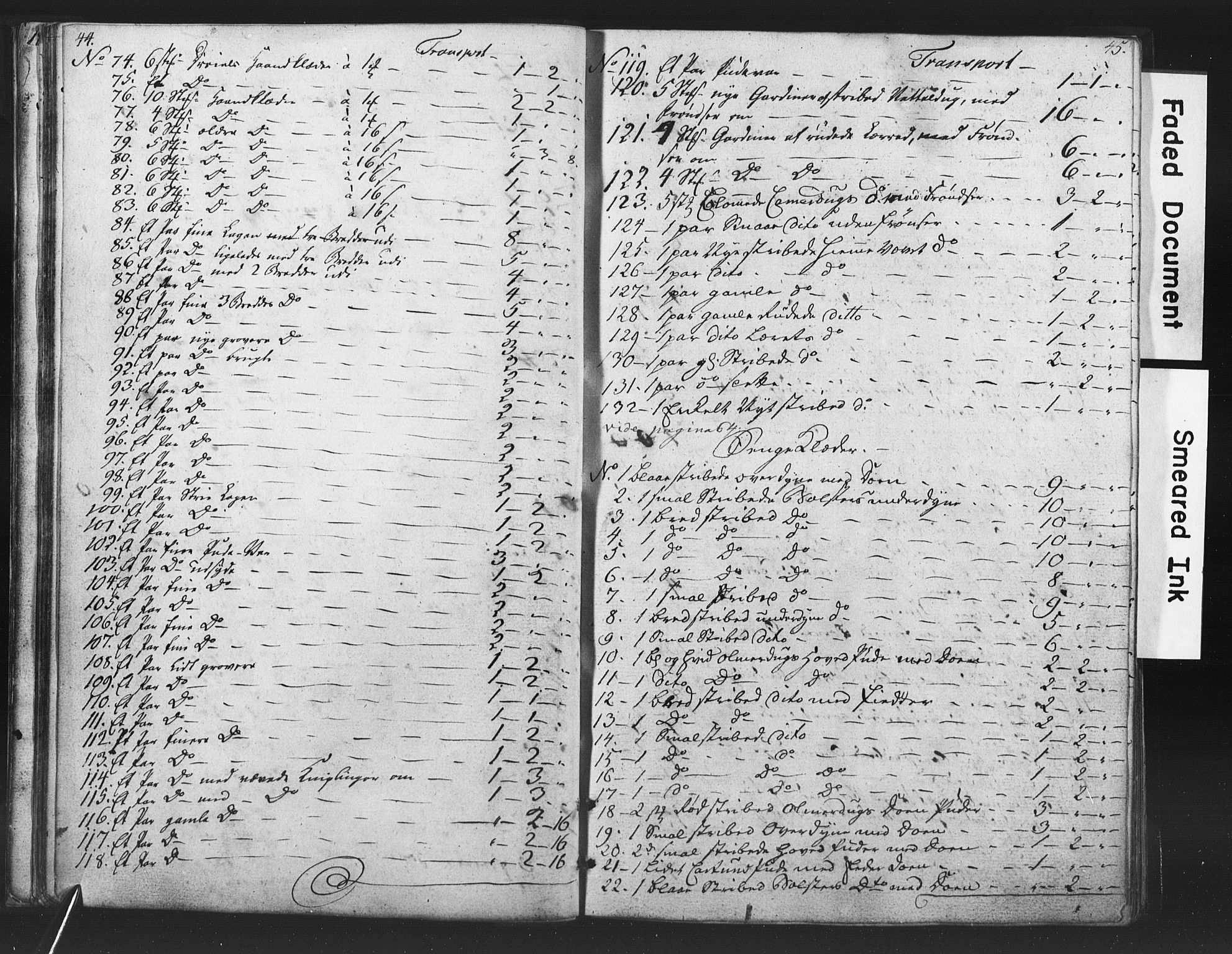 Kristiansand domprosti, AV/SAK-1112-0006/K/Kb/L0001: Skifteprotokoll A-IV-1, 1784-1810, s. 44-45