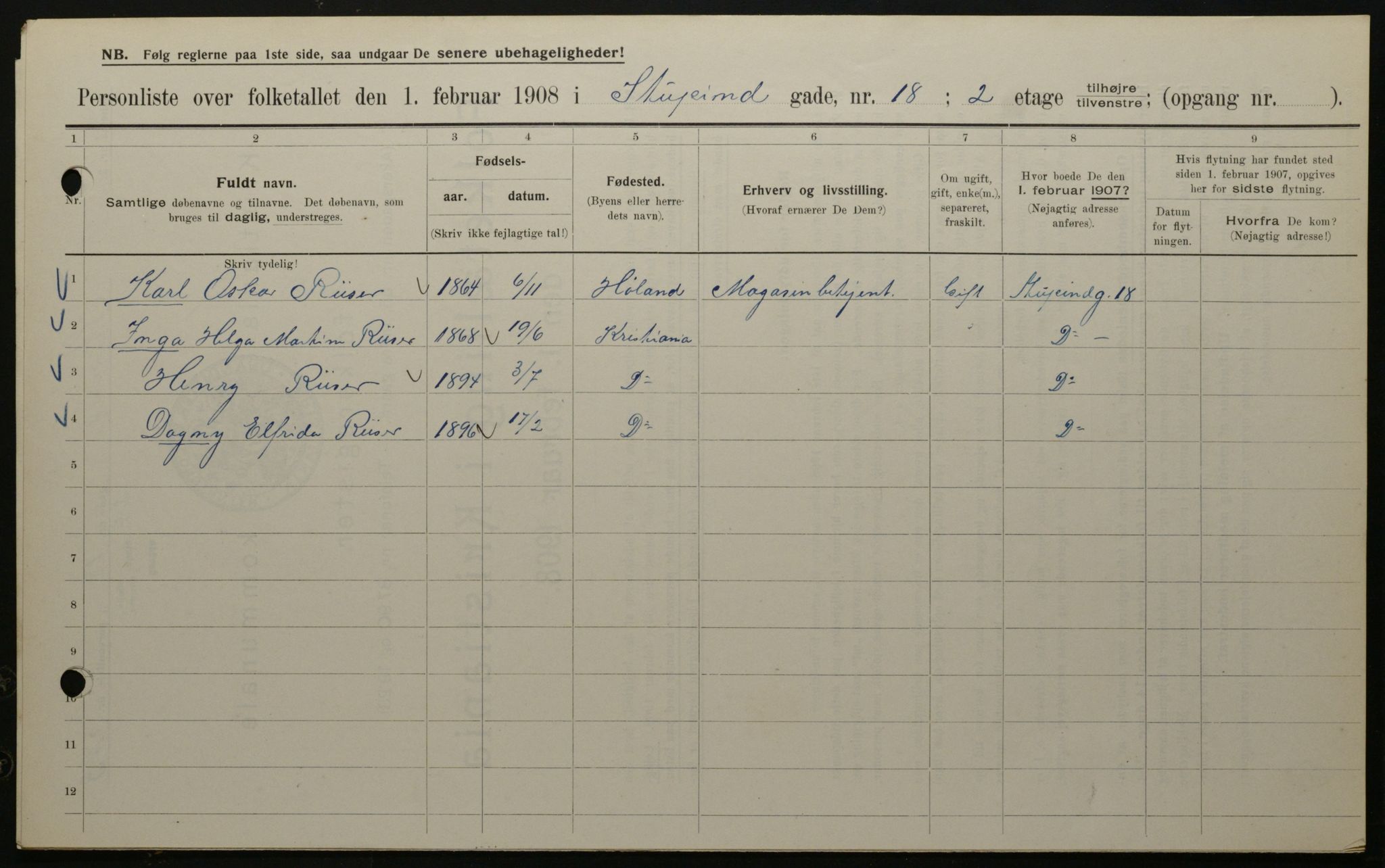 OBA, Kommunal folketelling 1.2.1908 for Kristiania kjøpstad, 1908, s. 94082