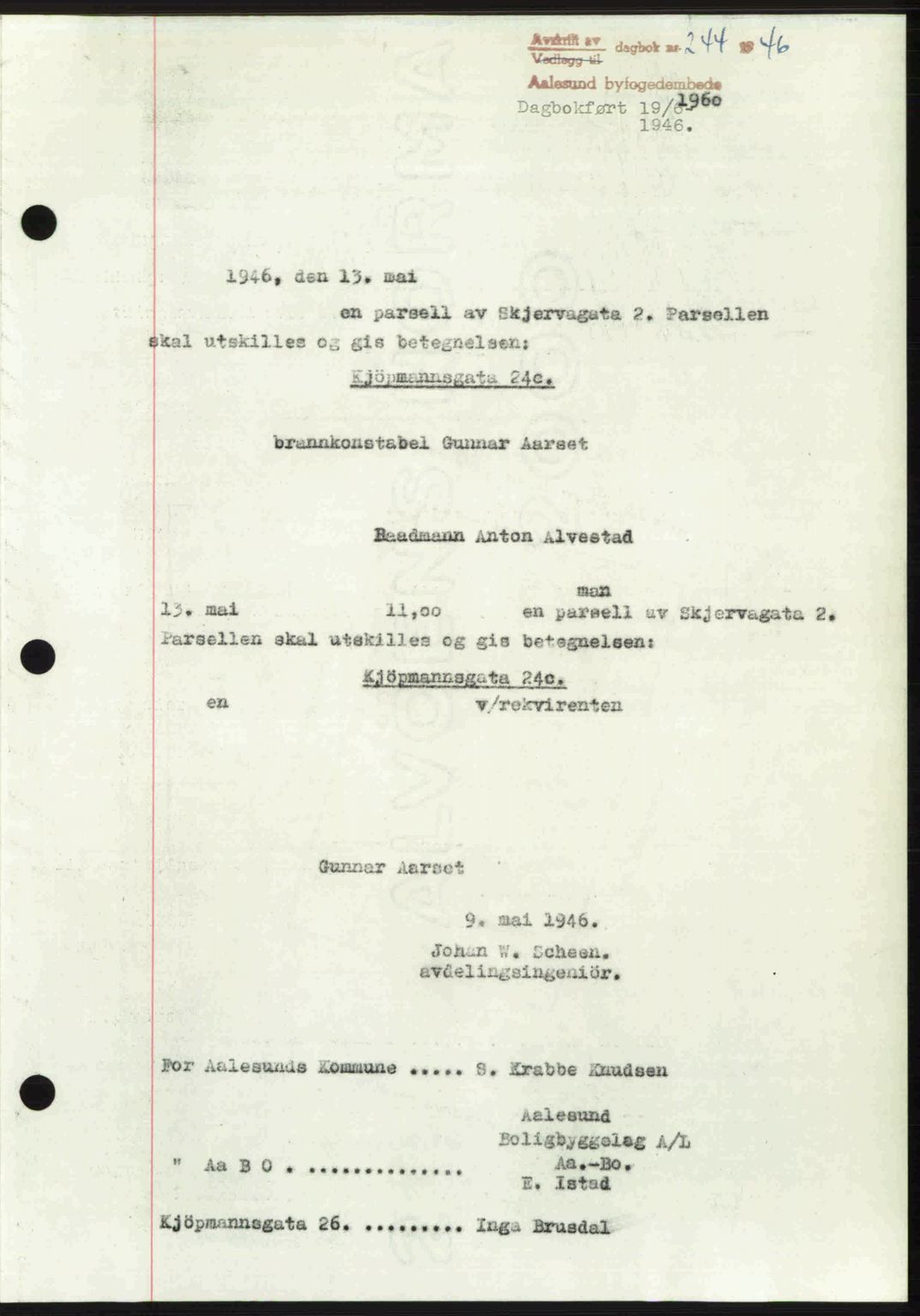 Ålesund byfogd, SAT/A-4384: Pantebok nr. 36b, 1946-1947, Dagboknr: 244/1946