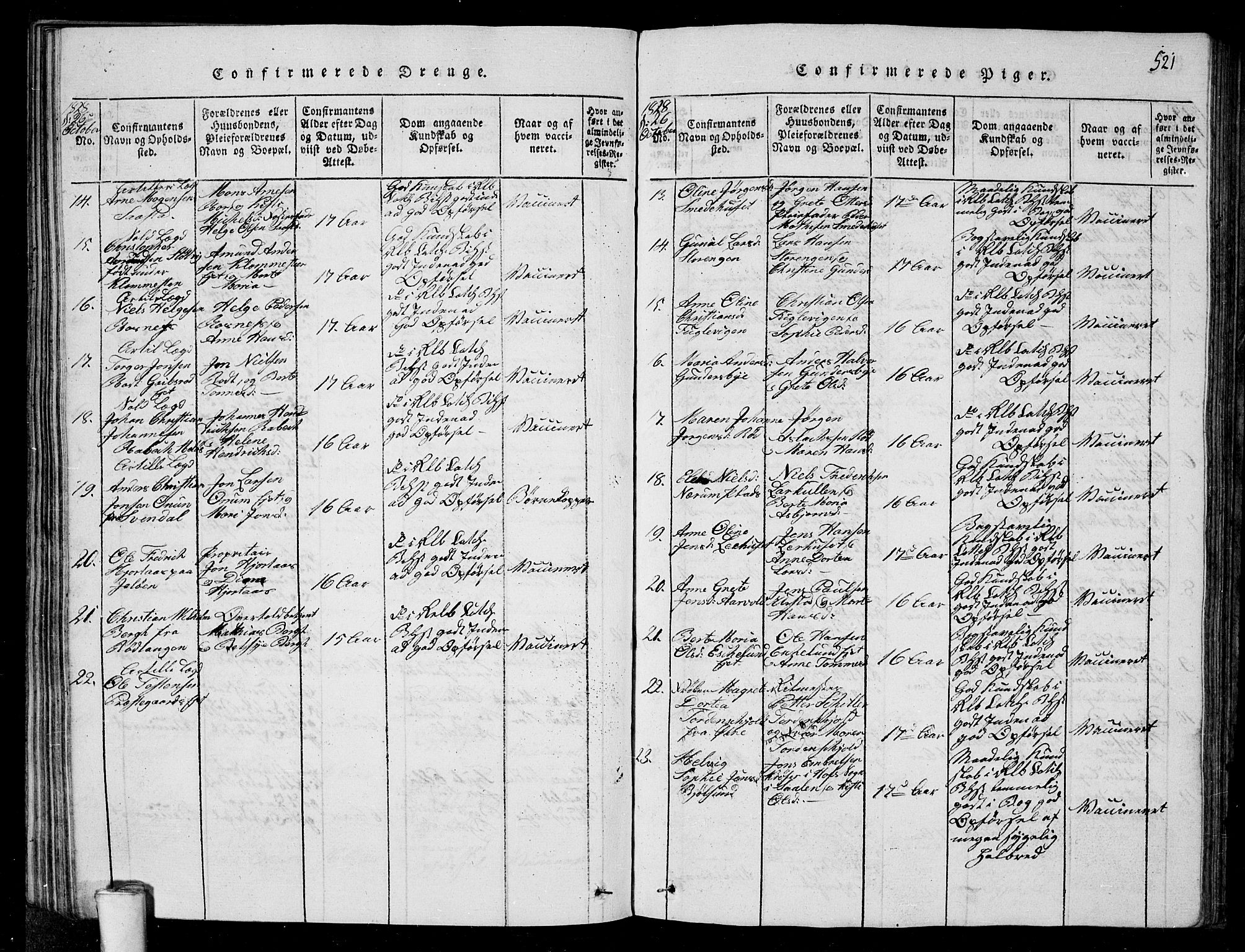 Rygge prestekontor Kirkebøker, SAO/A-10084b/G/Ga/L0001: Klokkerbok nr. 1, 1814-1871, s. 520-521