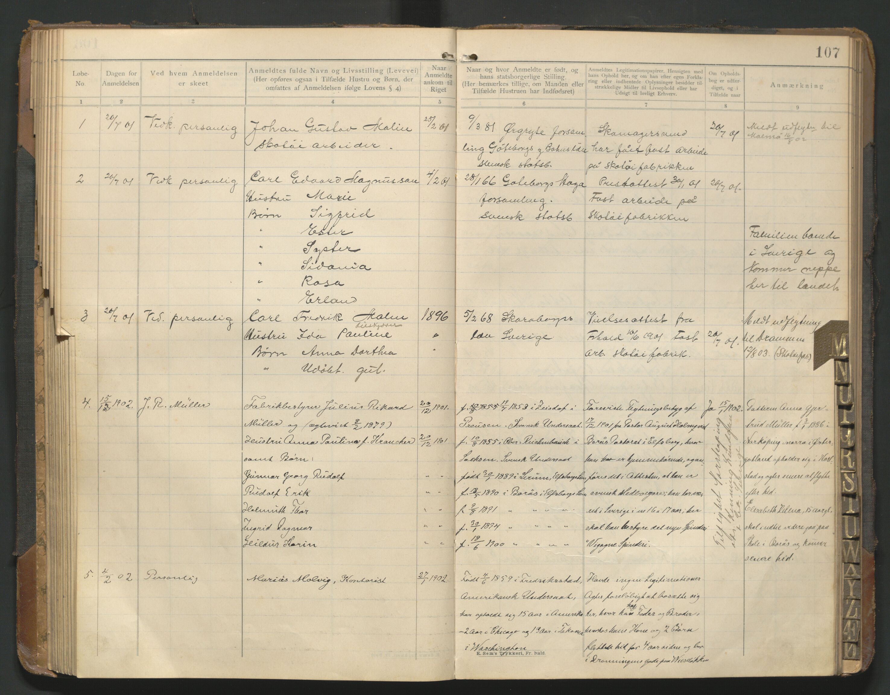 Fredrikstad politikammer, AV/SAO-A-10055/H/Hb/Hba/L0001: Protokoll over fremmede statsborgere, 1901-1916, s. 106b-107a