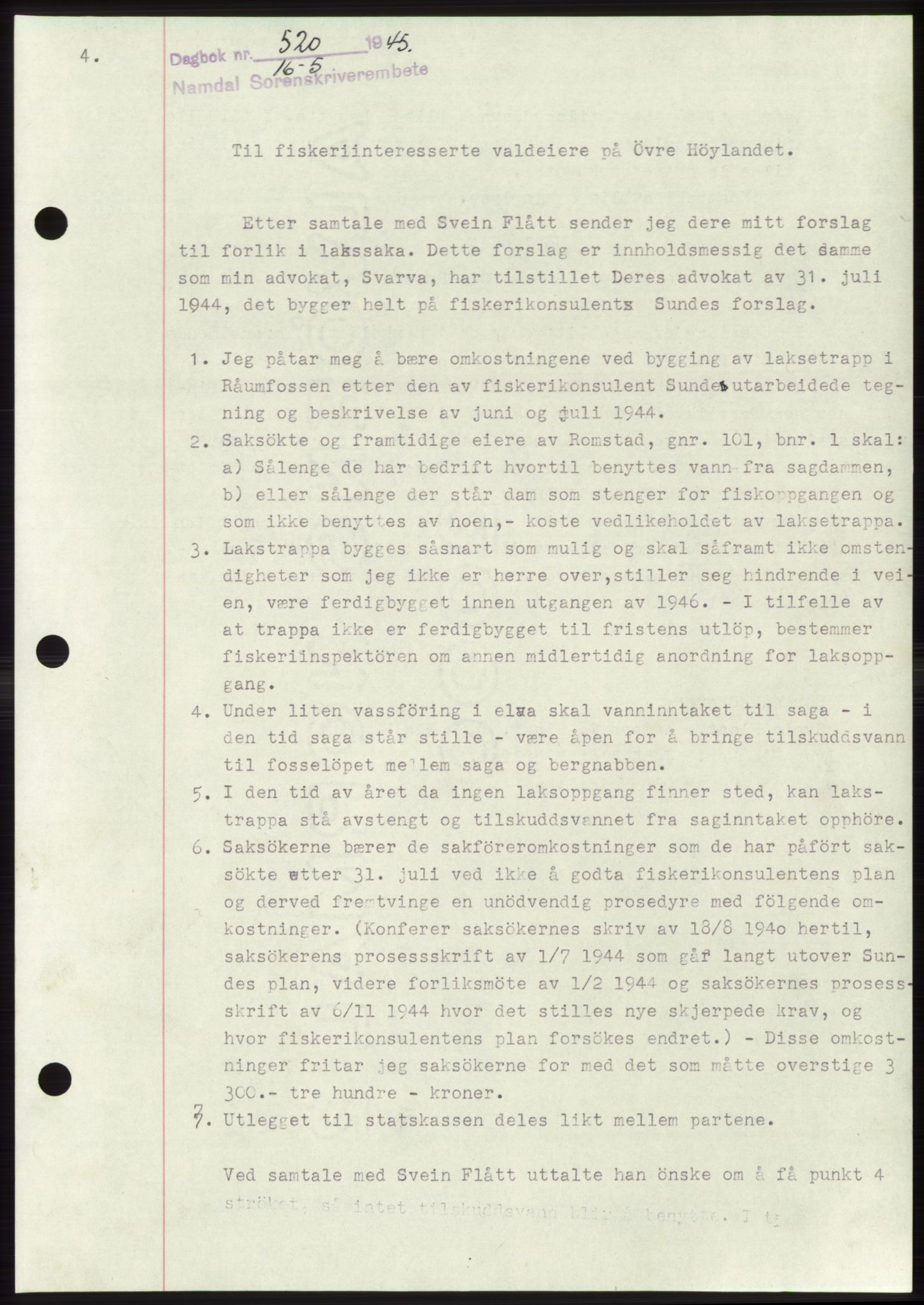 Namdal sorenskriveri, SAT/A-4133/1/2/2C: Pantebok nr. -, 1944-1945, Dagboknr: 520/1945