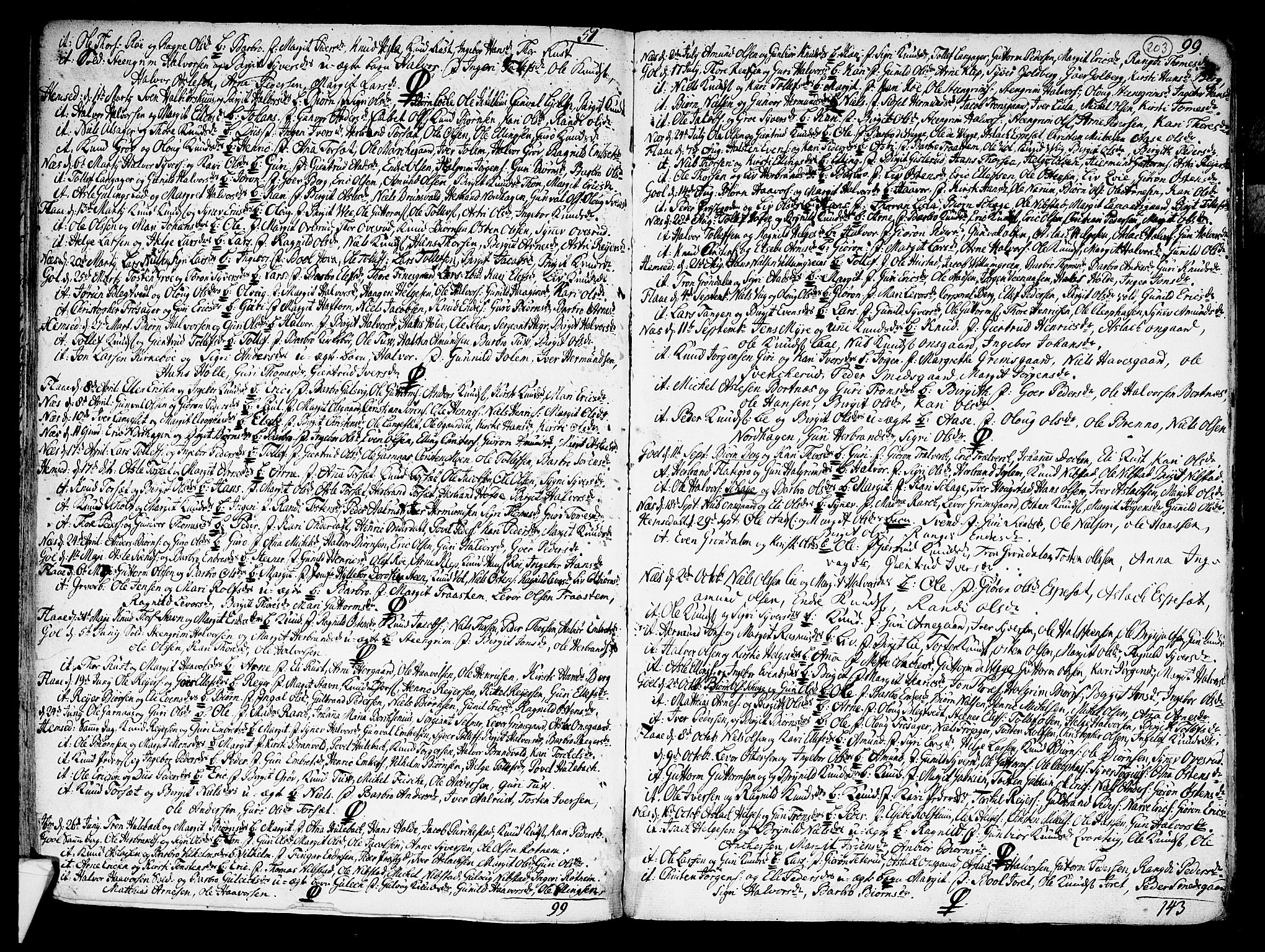 Nes kirkebøker, AV/SAKO-A-236/F/Fa/L0002: Ministerialbok nr. 2, 1707-1759, s. 203