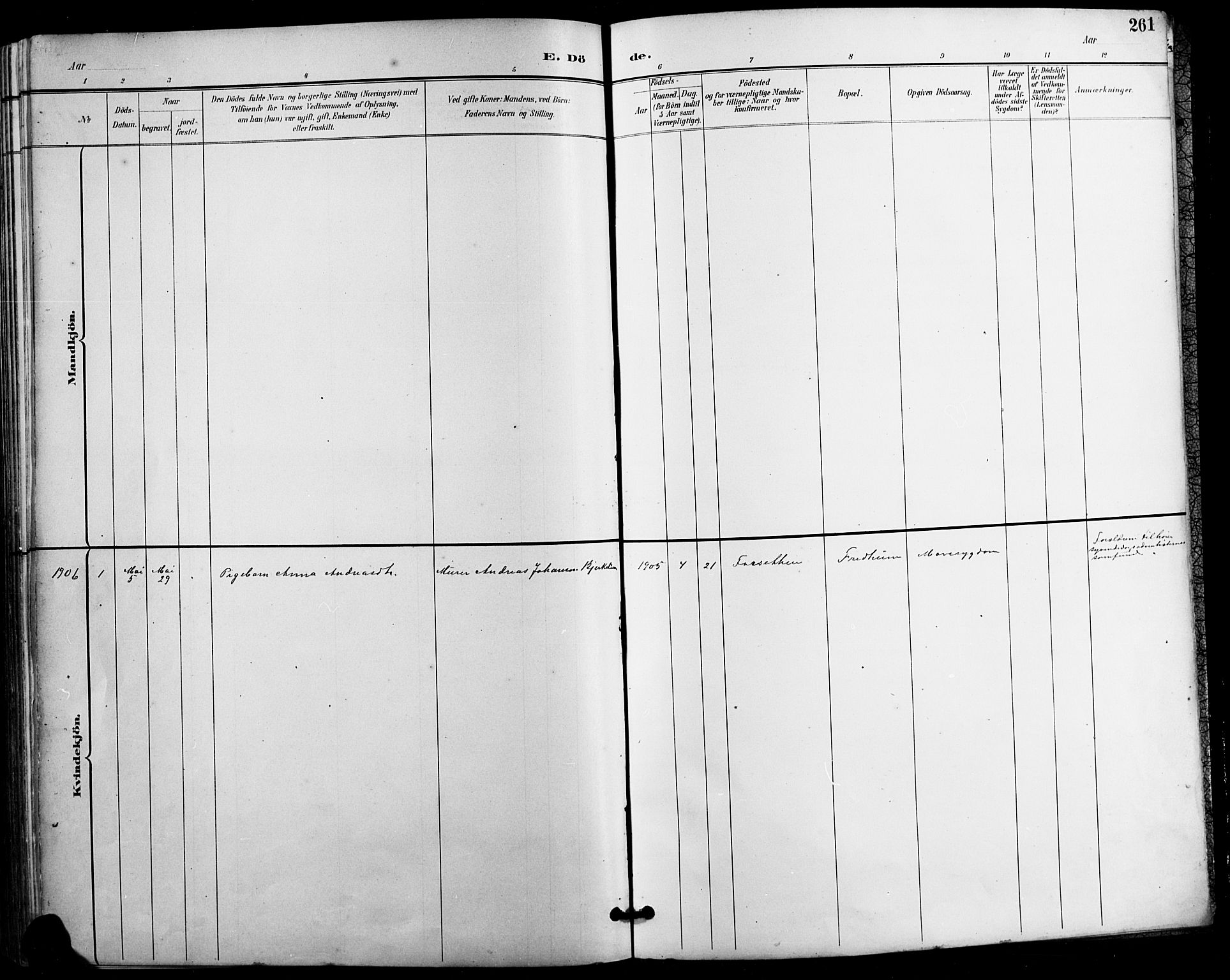 Vestre Gausdal prestekontor, AV/SAH-PREST-094/H/Ha/Hab/L0003: Klokkerbok nr. 3, 1896-1925, s. 261